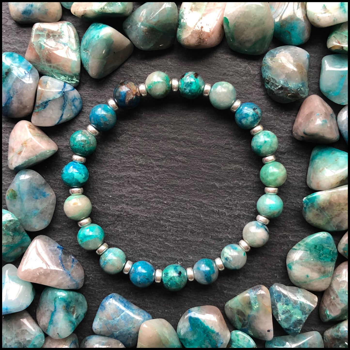 High Grade Chrysocolla Power Bracelets With Sterling Silver & Quantum Quattro Tumble Stone