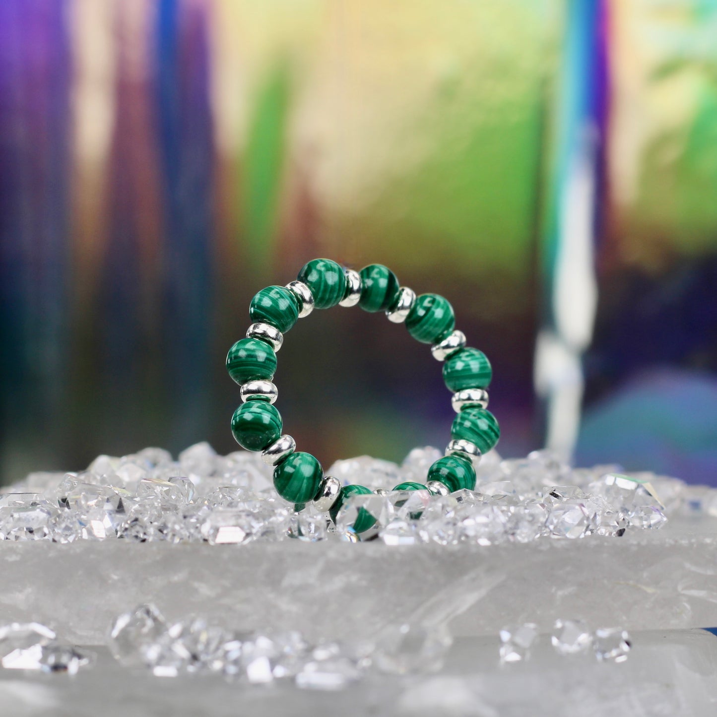 Malachite RING With Silver. Presented With A Tin, A Tag & A Herkimer Diamond