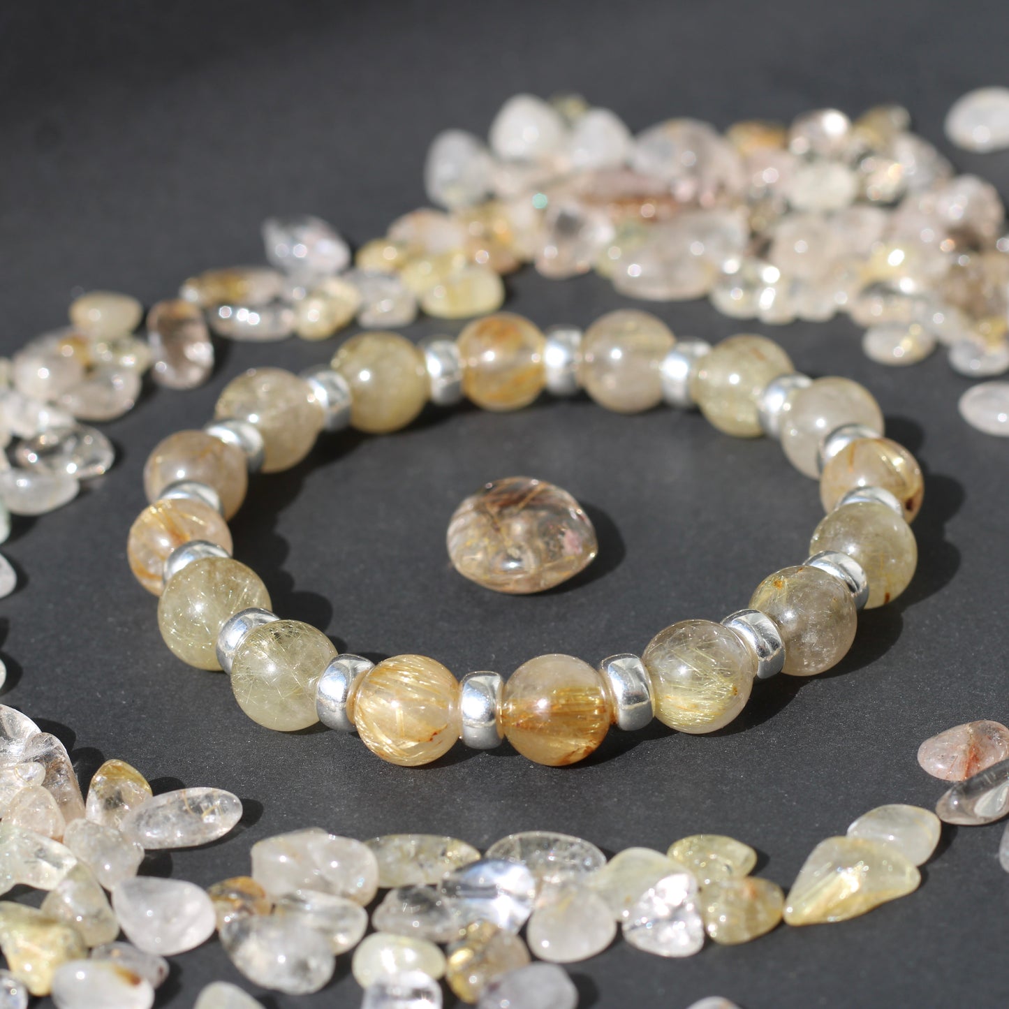 Golden Rutilated Quartz Chunky Power Bracelet & Sterling Silver & Tumble
