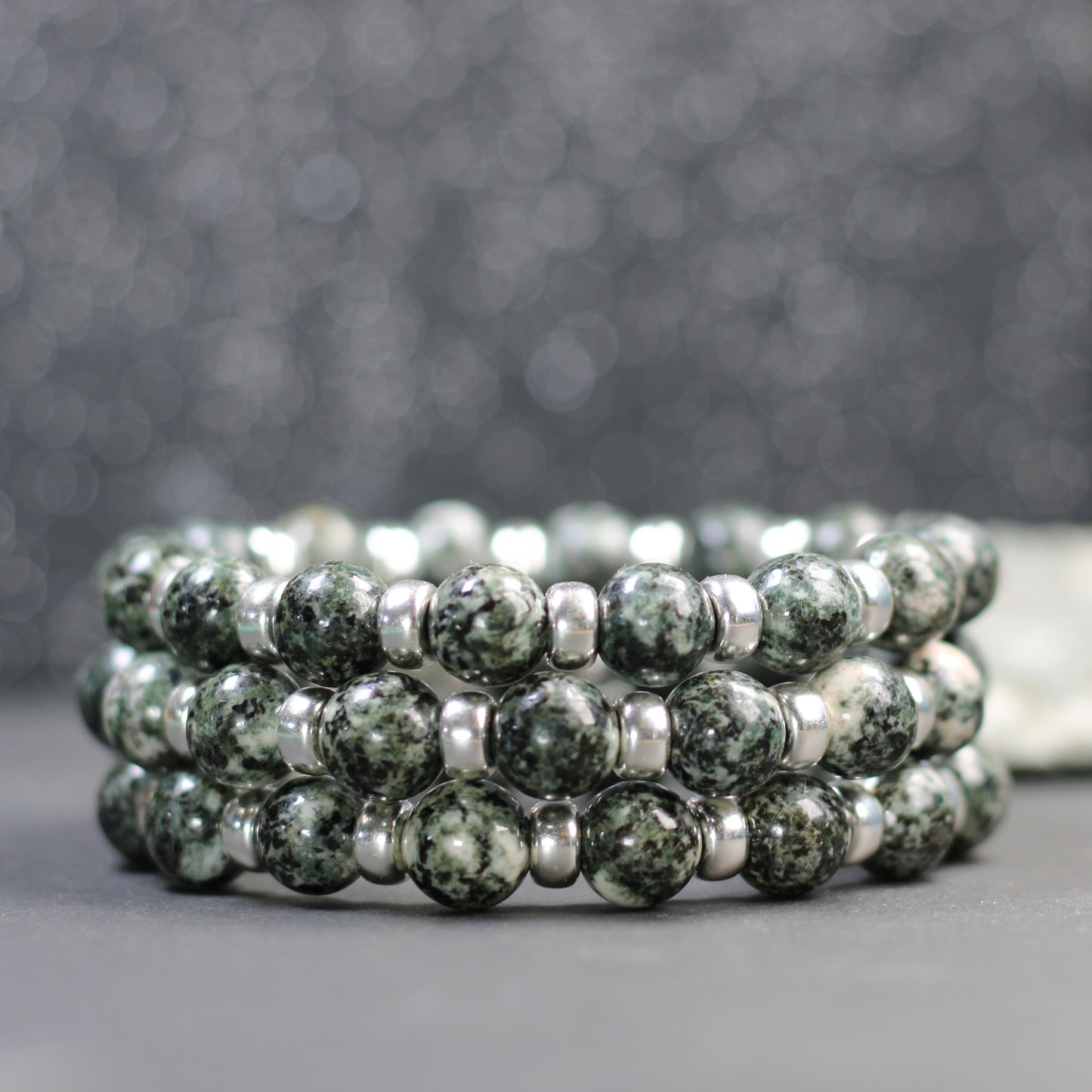 Preseli Bluestone (Spotted) Chunky Power Bracelet With Sterling Silver & Tumble Stone