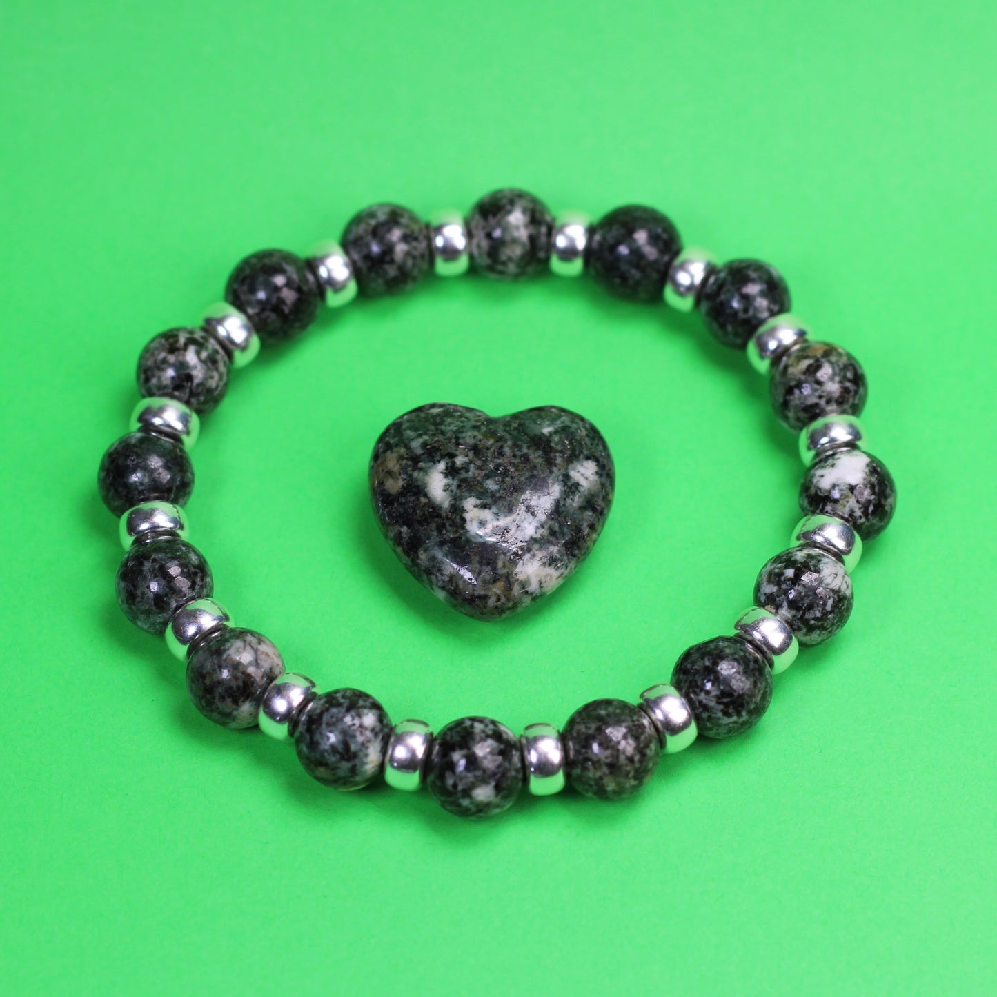 Preseli Bluestone (Spotted) Chunky Power Bracelet With Sterling Silver & Tumble Stone