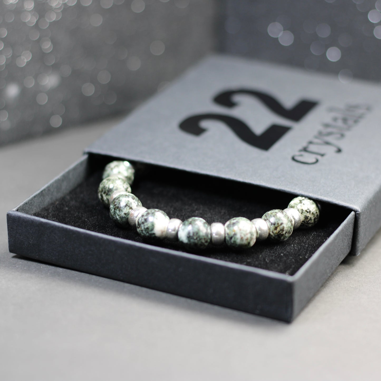 Preseli Bluestone (Spotted) Chunky Power Bracelet With Sterling Silver & Tumble Stone