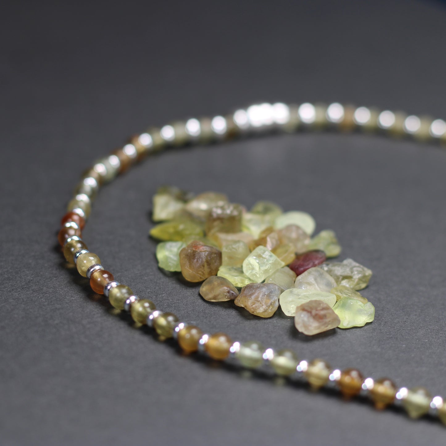 Chrysoberyl Choker Necklace With Sterling Silver & Gem Rough