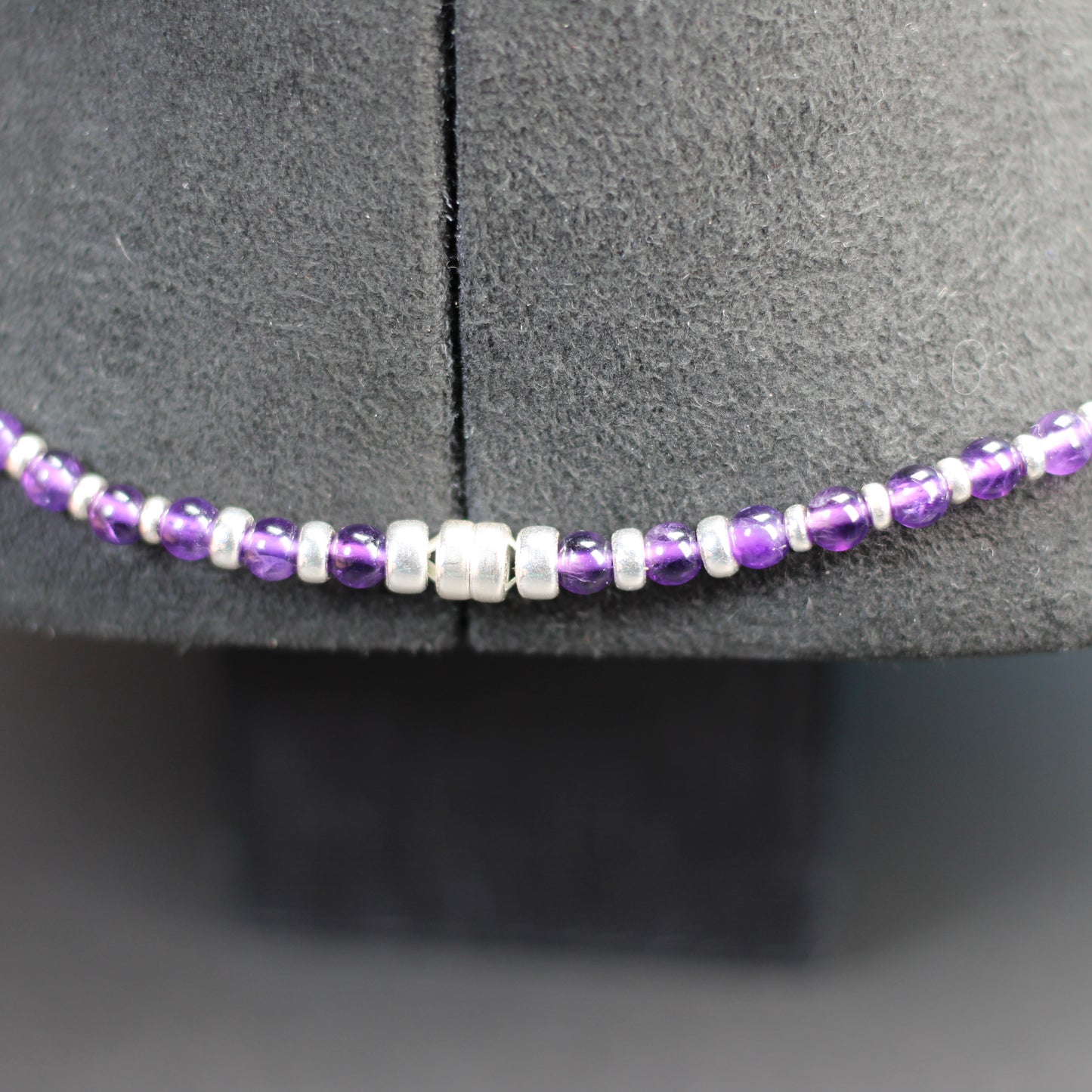Amethyst Choker Necklace With Sterling Silver & Amethyst Tumble Stone