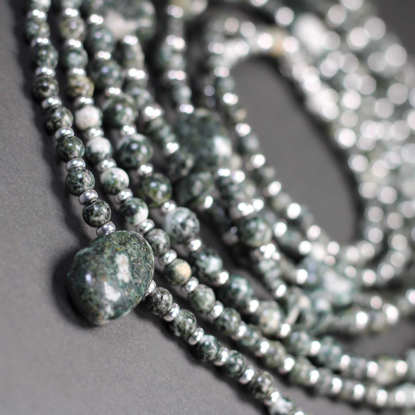 Preseli Bluestone Stonehenge Mala. 108 Bead Necklace And Sterling Silver Accent Bead. Dolorite Tumble Stone. 6mm Beads