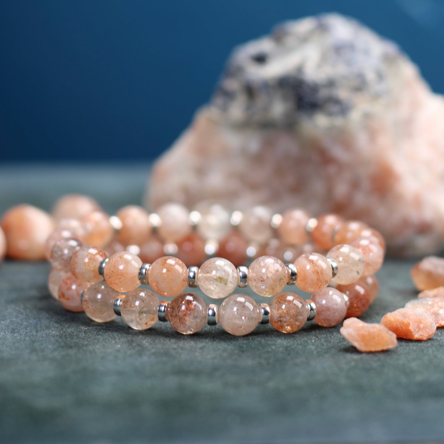 Sunstone Power Bracelet With Sterling Silver & Tumble Stone