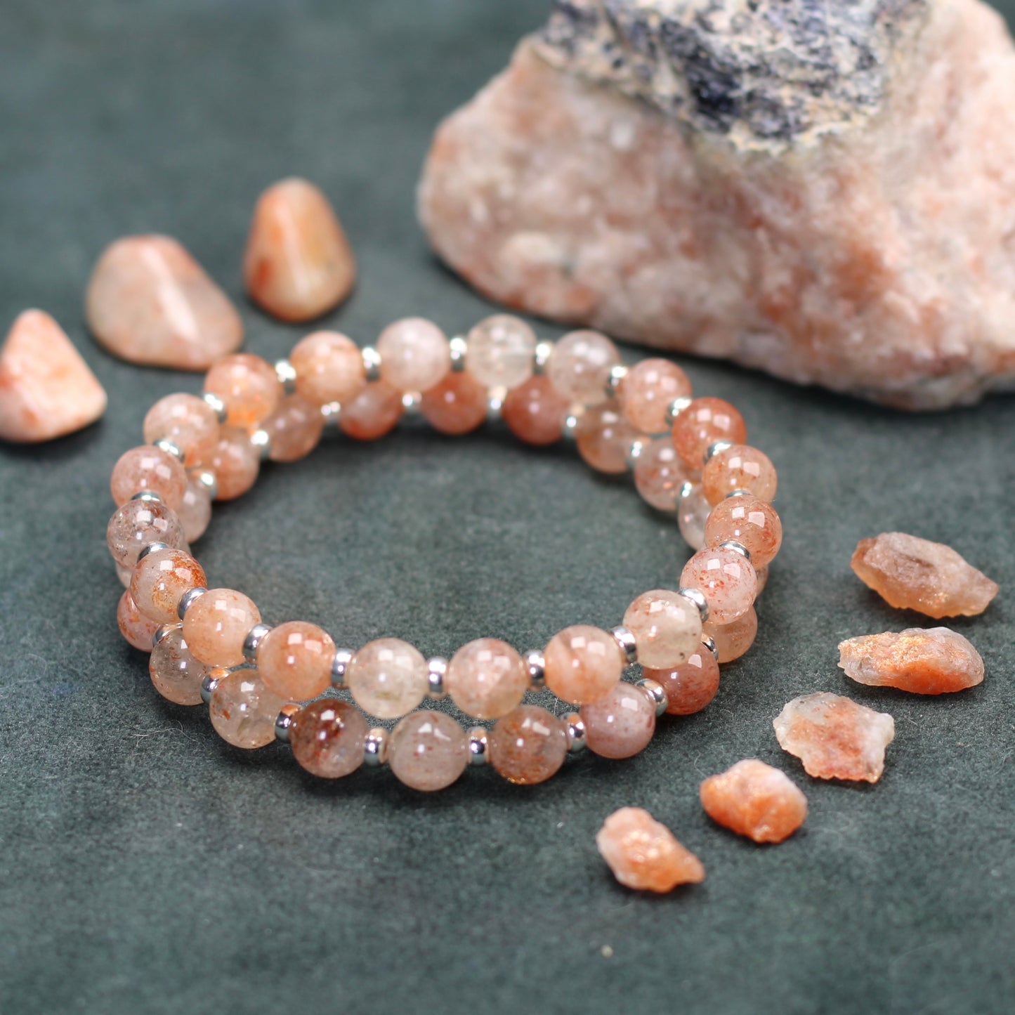 Sunstone Power Bracelet With Sterling Silver & Tumble Stone