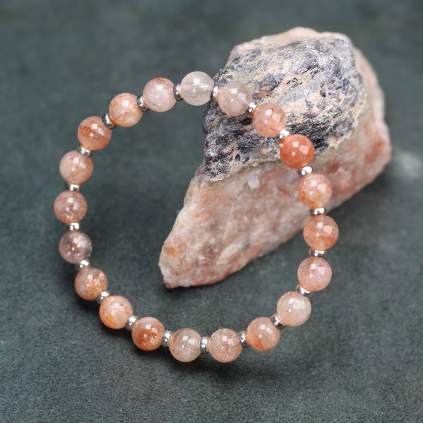 Sunstone Power Bracelet With Sterling Silver & Tumble Stone