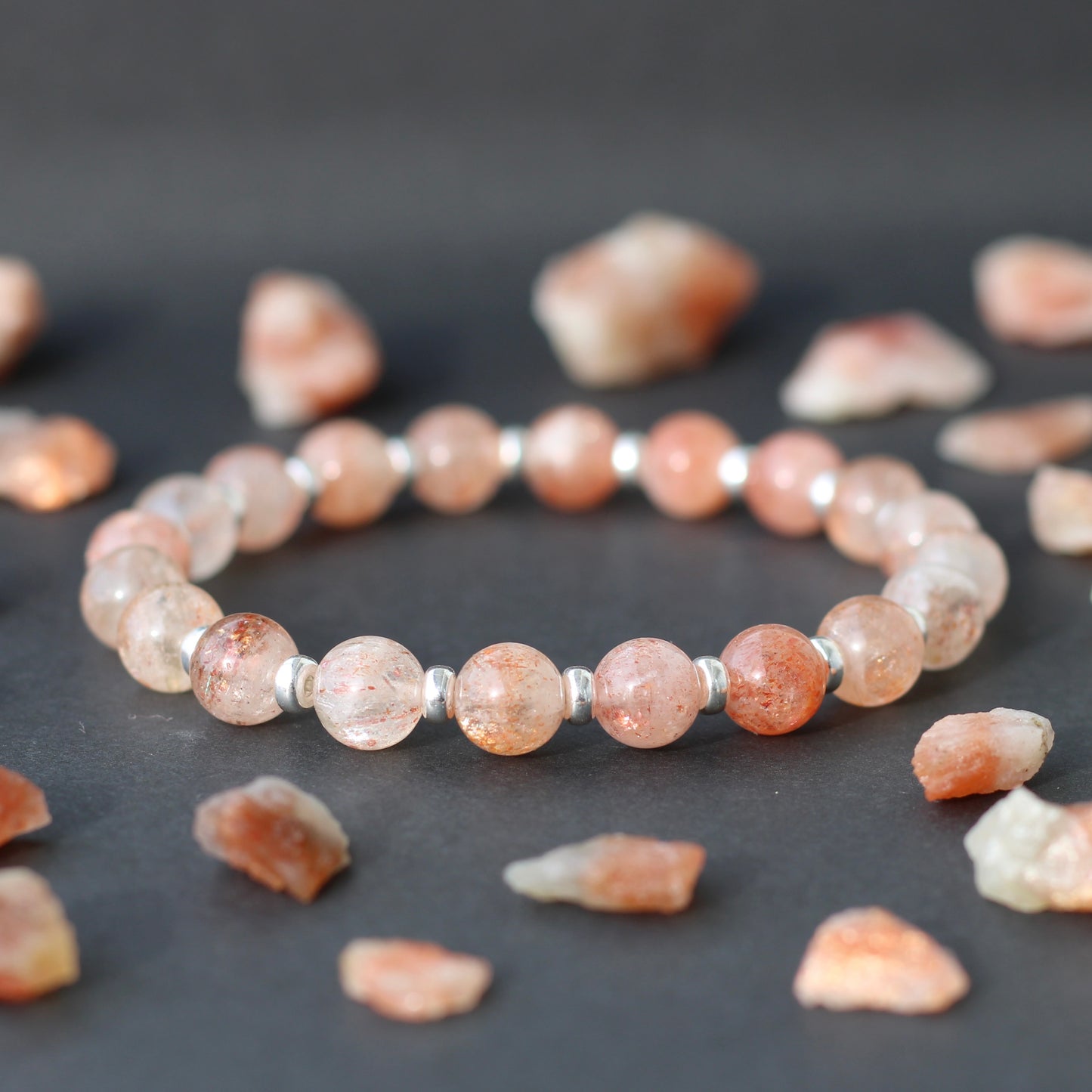 Sunstone Power Bracelet With Sterling Silver & Tumble Stone