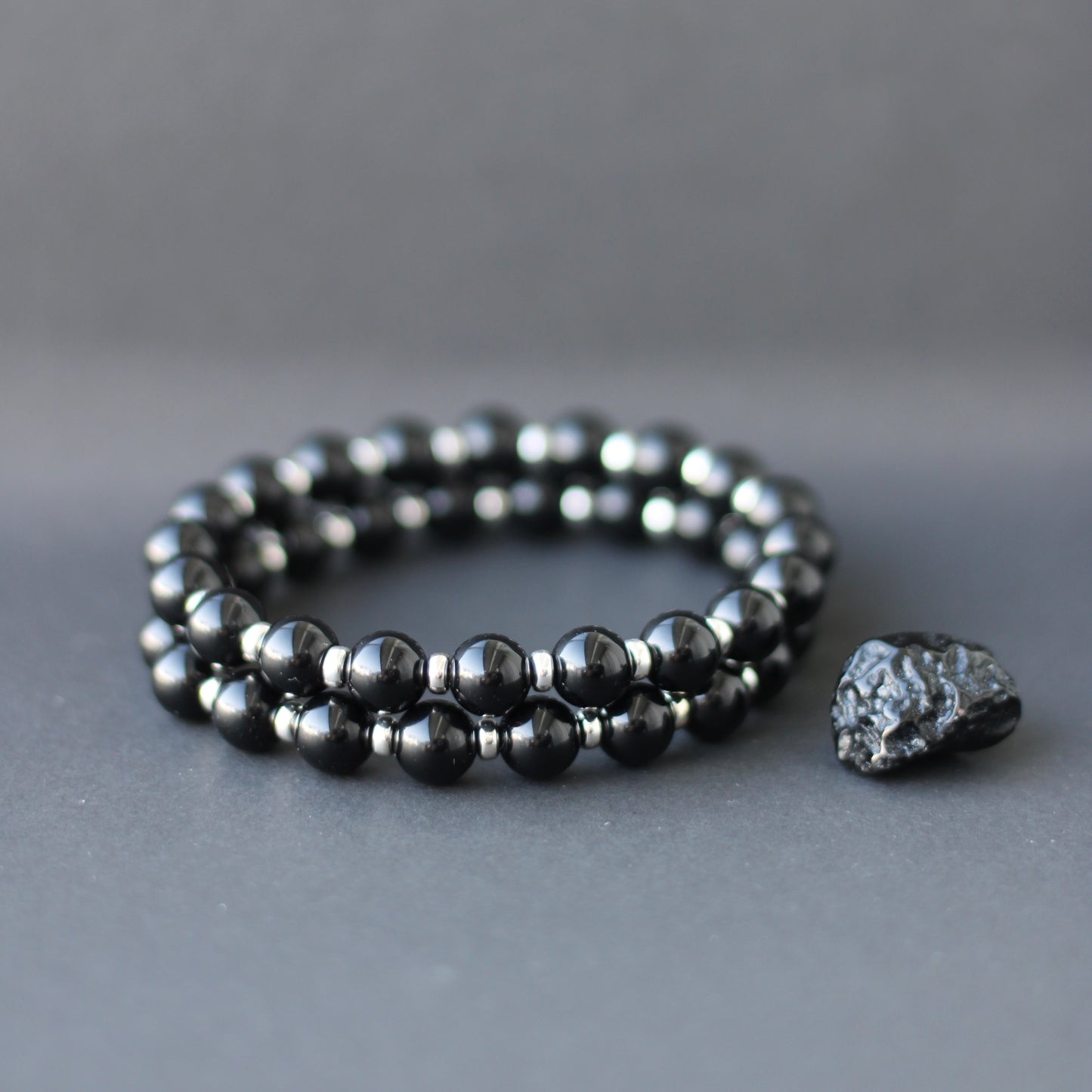 Tektite Power Bracelet With Sterling Silver & Schorl Crystal