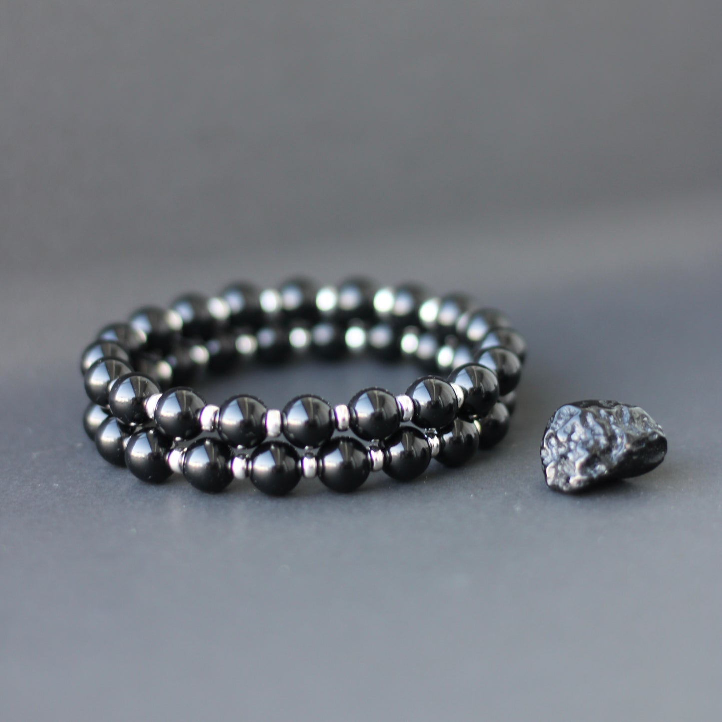 Tektite Power Bracelet With Sterling Silver & Schorl Crystal