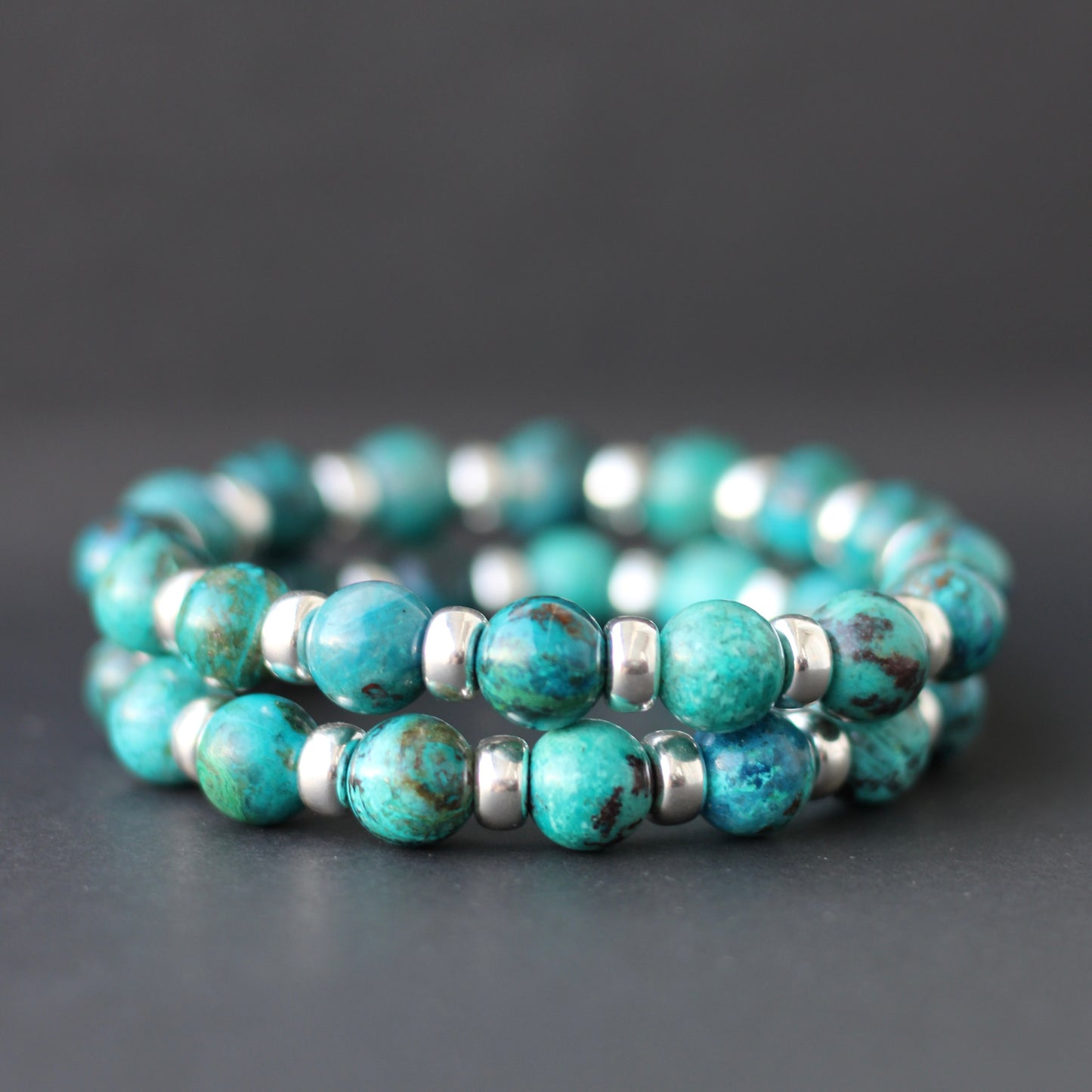 Chrysocolla & Azurite Chunky Power Bracelet With Sterling Silver