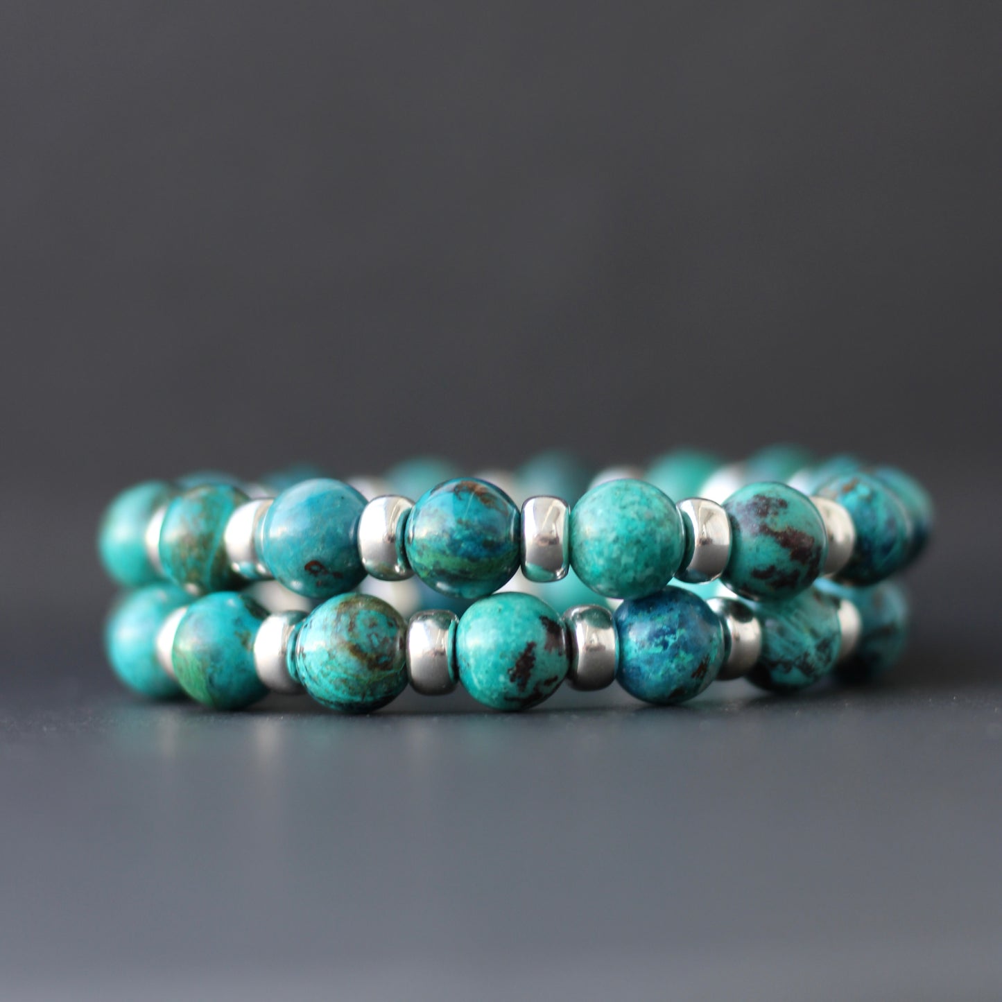 Chrysocolla & Azurite Chunky Power Bracelet With Sterling Silver