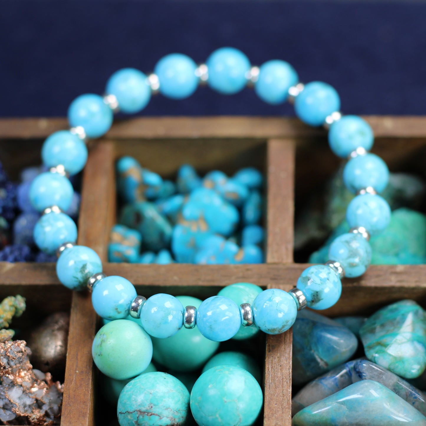 Kingman Turquoise Power Bracelet With Sterling Silver & Small Sphere