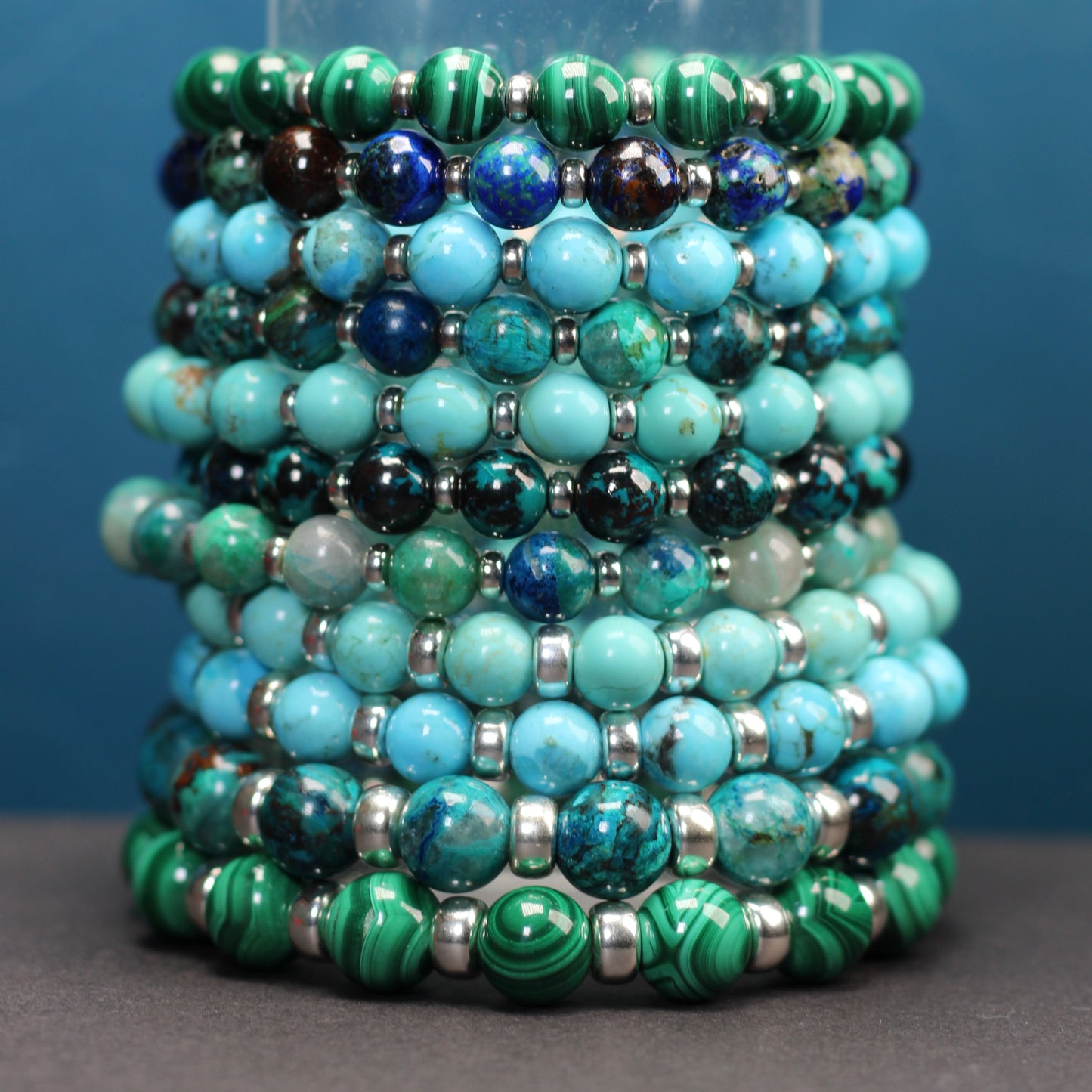 Chrysocolla & Azurite Chunky Power Bracelet With Sterling Silver