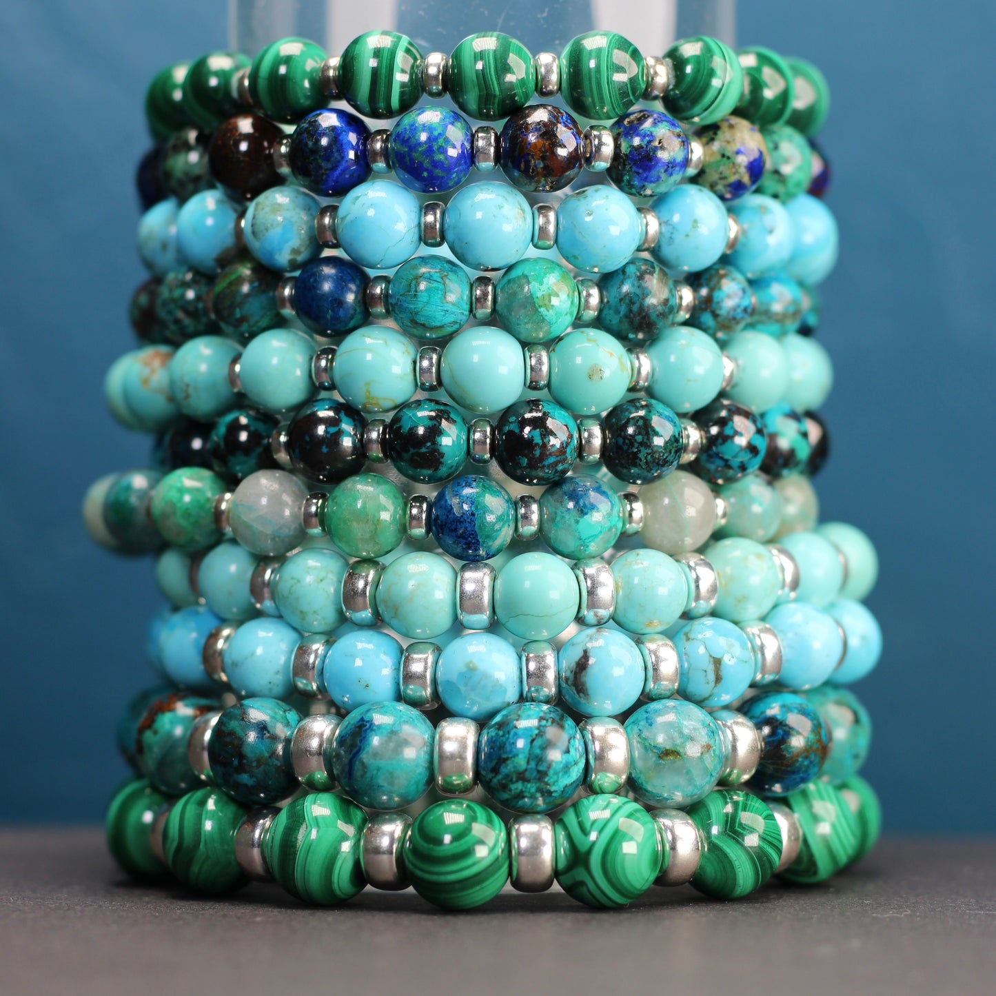 Malachite Power Bracelet With Sterling Silver & Malachite Tumble