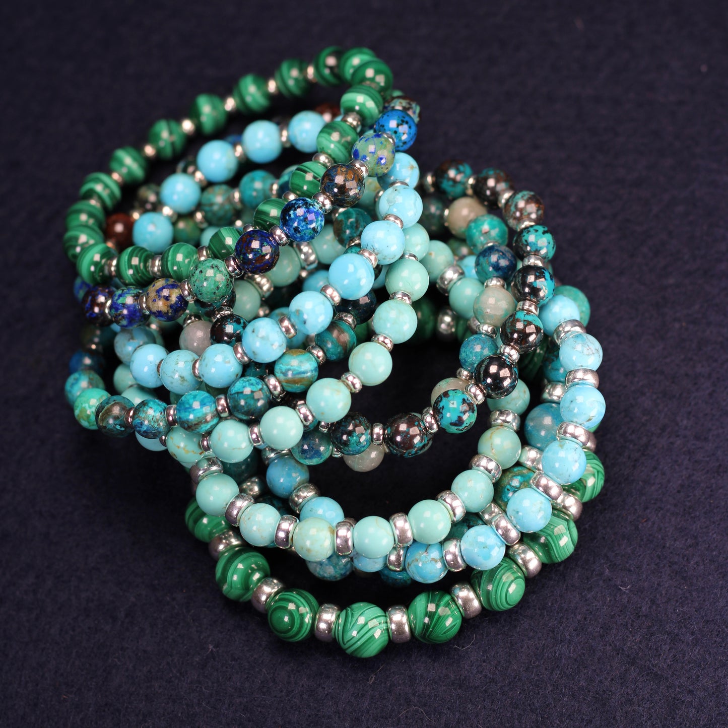 Chrysocolla & Azurite Chunky Power Bracelet With Sterling Silver