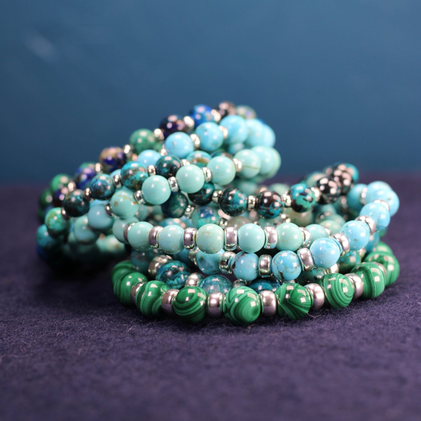 Chrysocolla & Azurite Chunky Power Bracelet With Sterling Silver