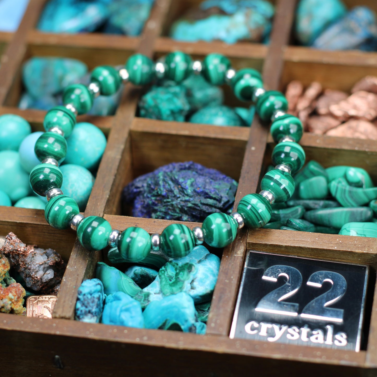 Malachite Power Bracelet With Sterling Silver & Malachite Tumble