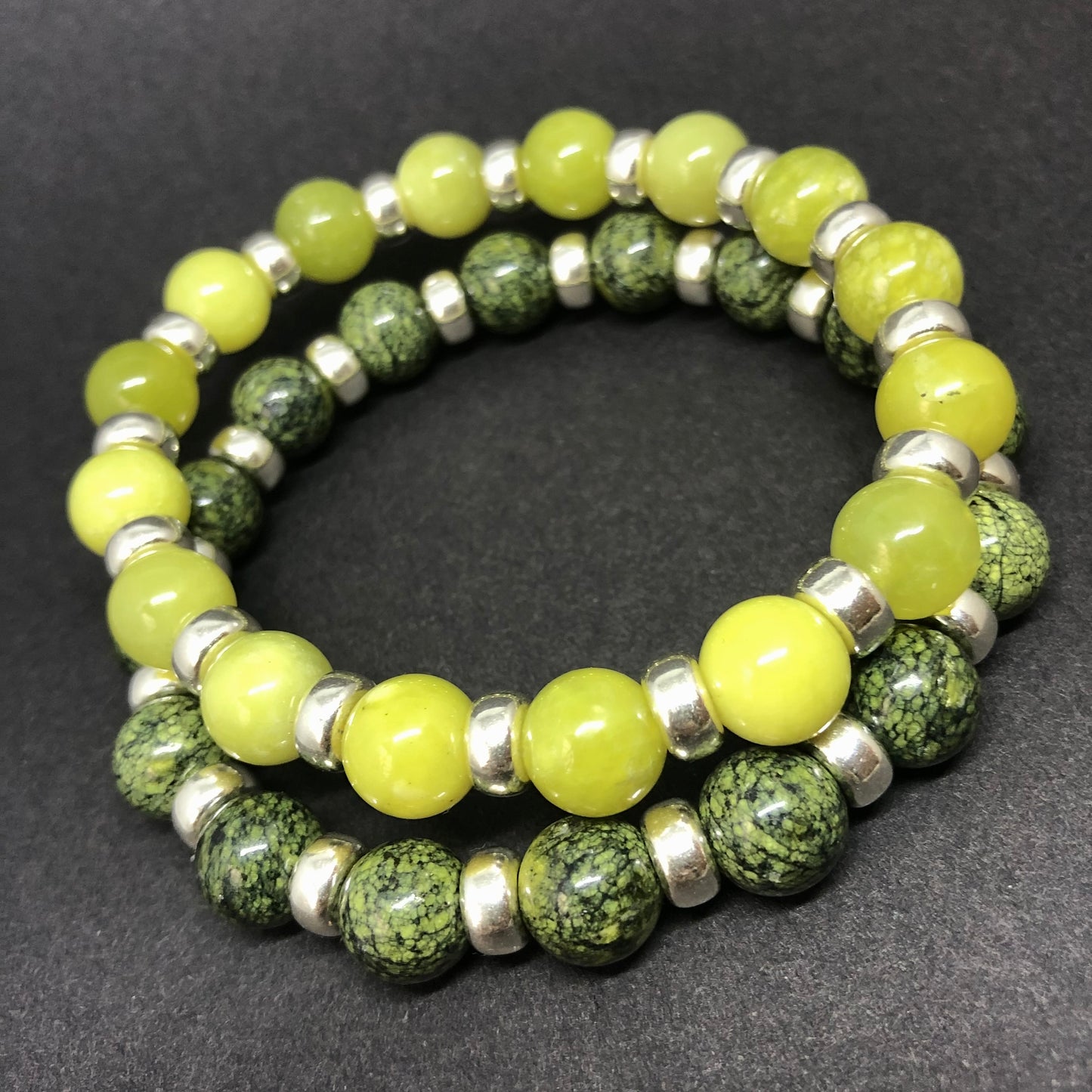 Olive Serpentine Chunky Power Bracelet With Sterling Silver & Healerite Tumble Stone