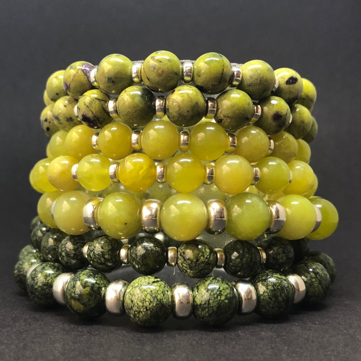 Olive Serpentine Chunky Power Bracelet With Sterling Silver & Healerite Tumble Stone