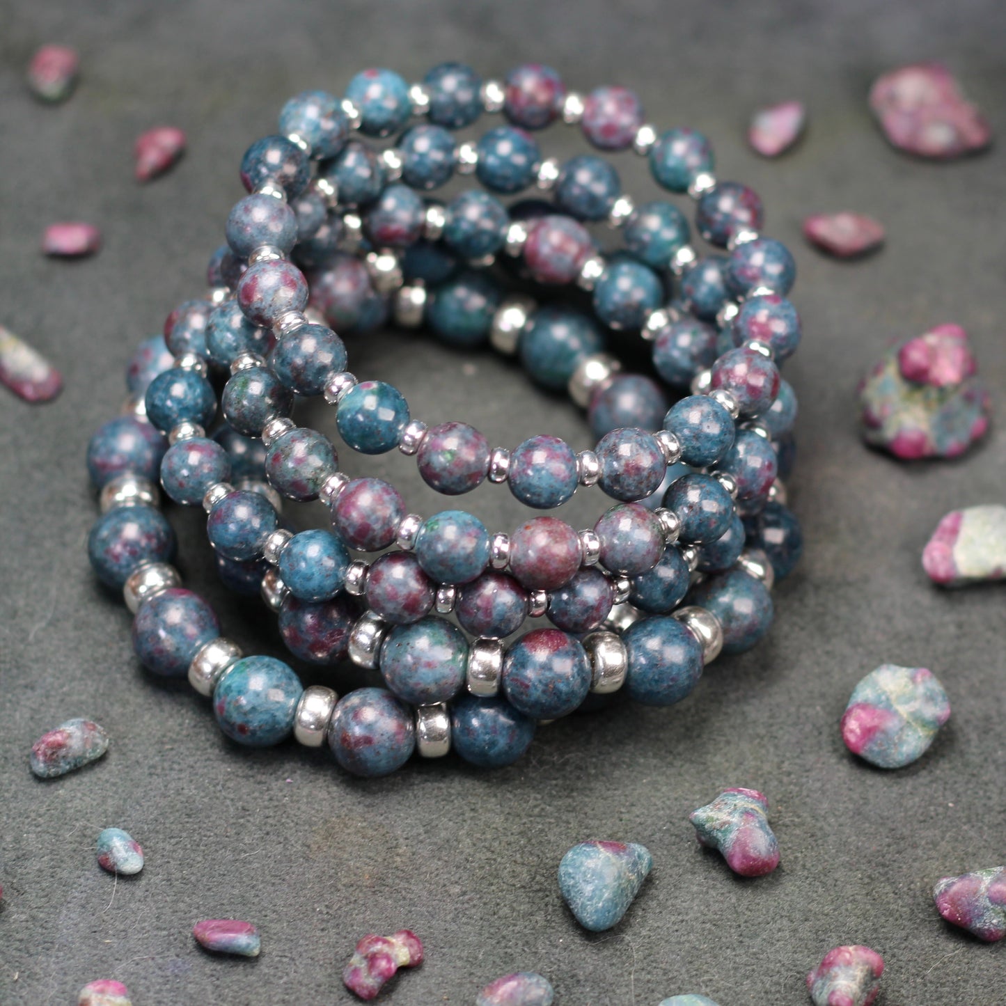 Ruby Kyanite Power Bracelet With Sterling Silver & Ruby Kyanite Heart