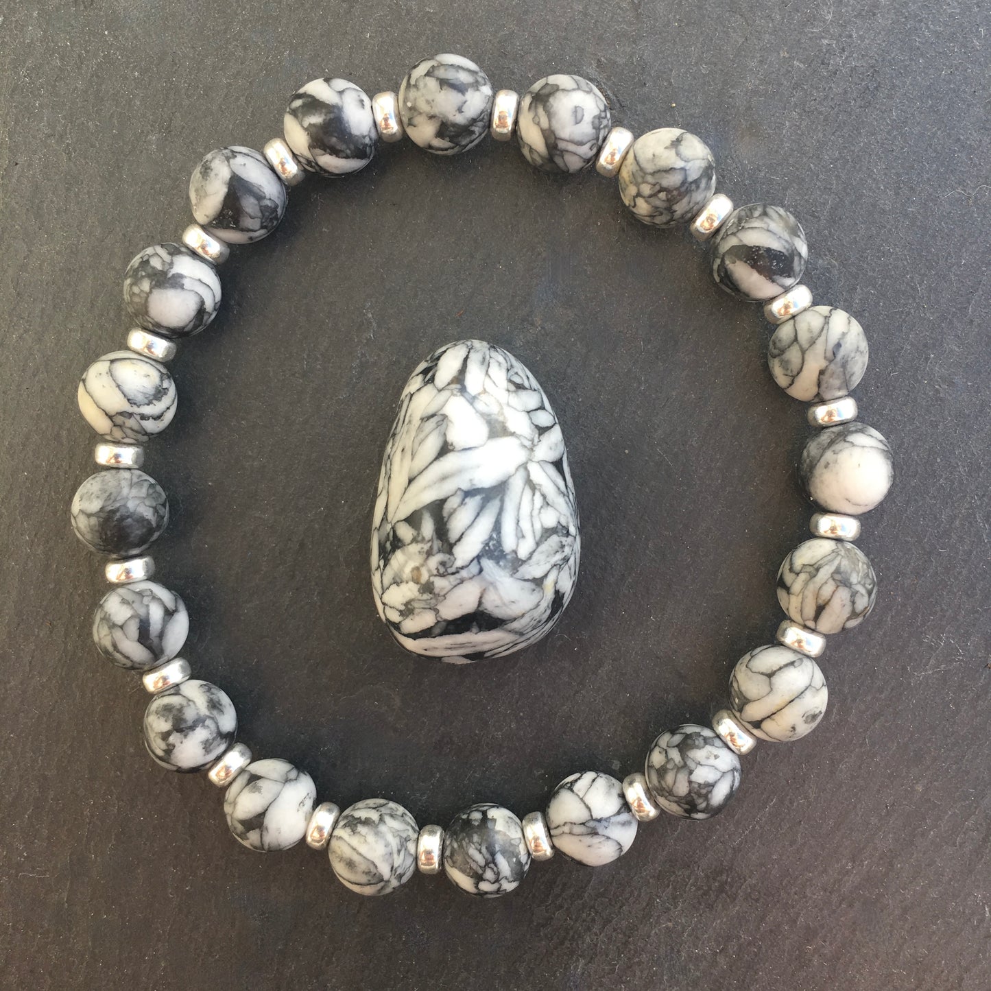 Pinolith Power Bracelet With Sterling Silver & Tumble Stone