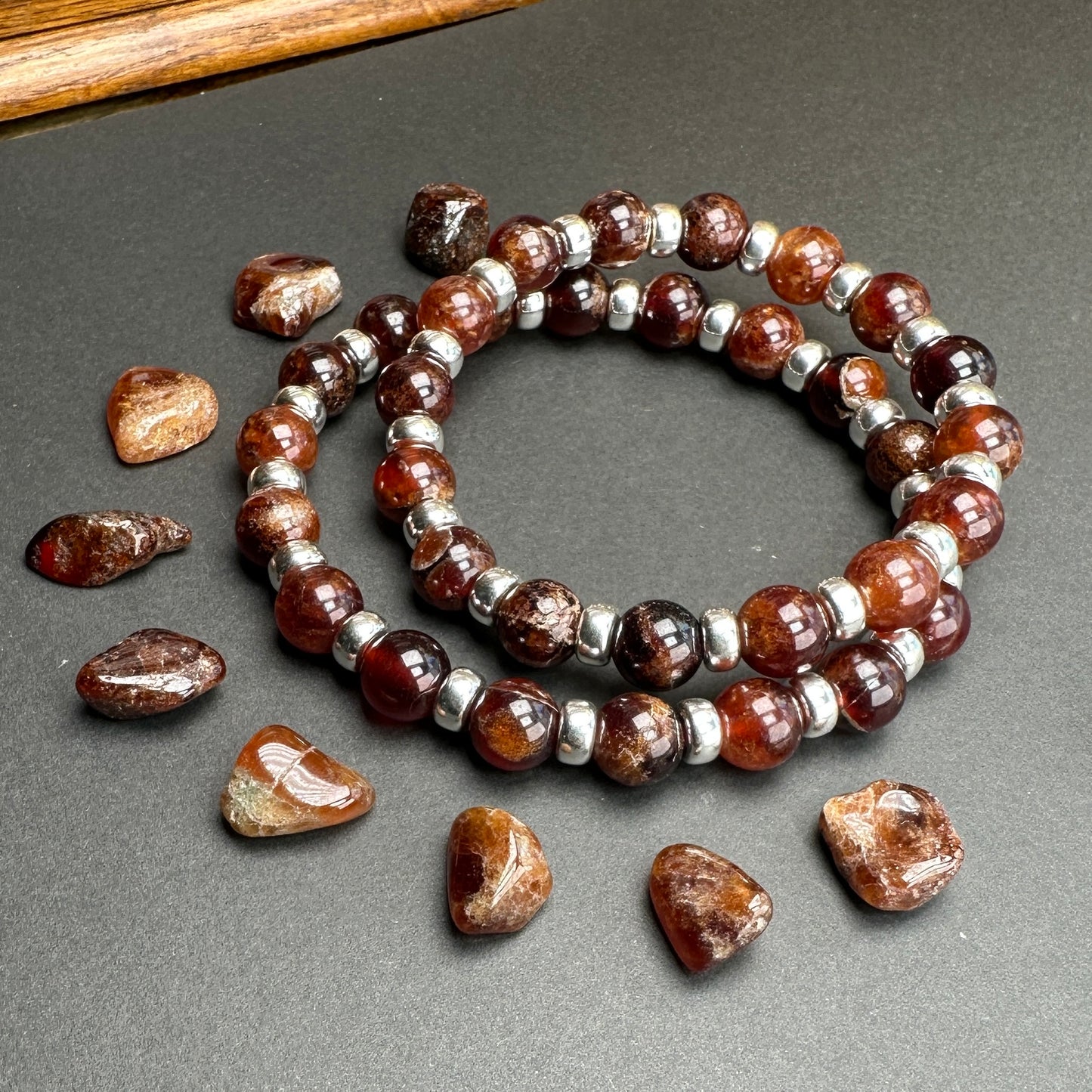 Spessartine Garnet Chunky Power Bracelet & Sterling Silver & Spessartine Tumble