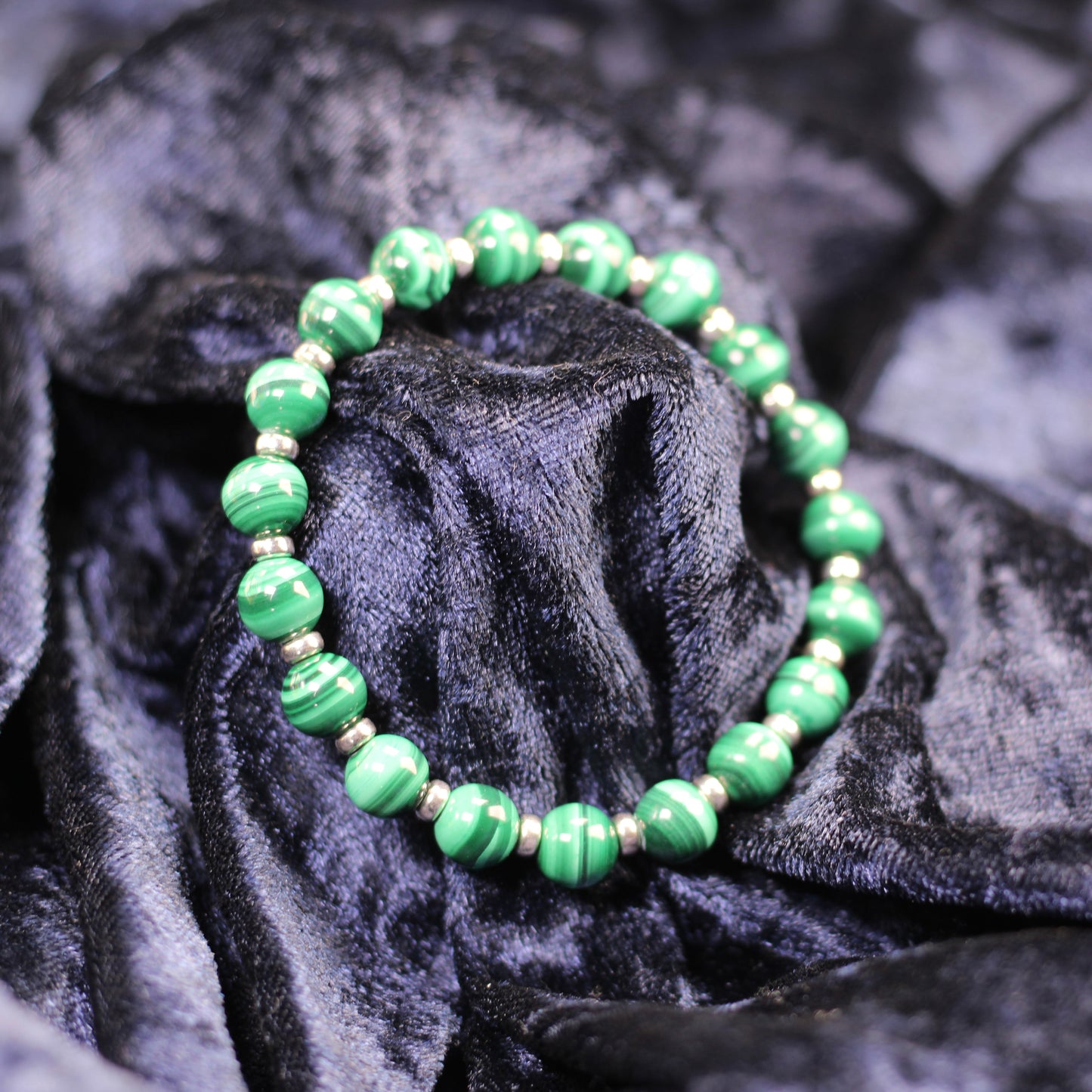 Malachite Power Bracelet With Sterling Silver & Malachite Tumble