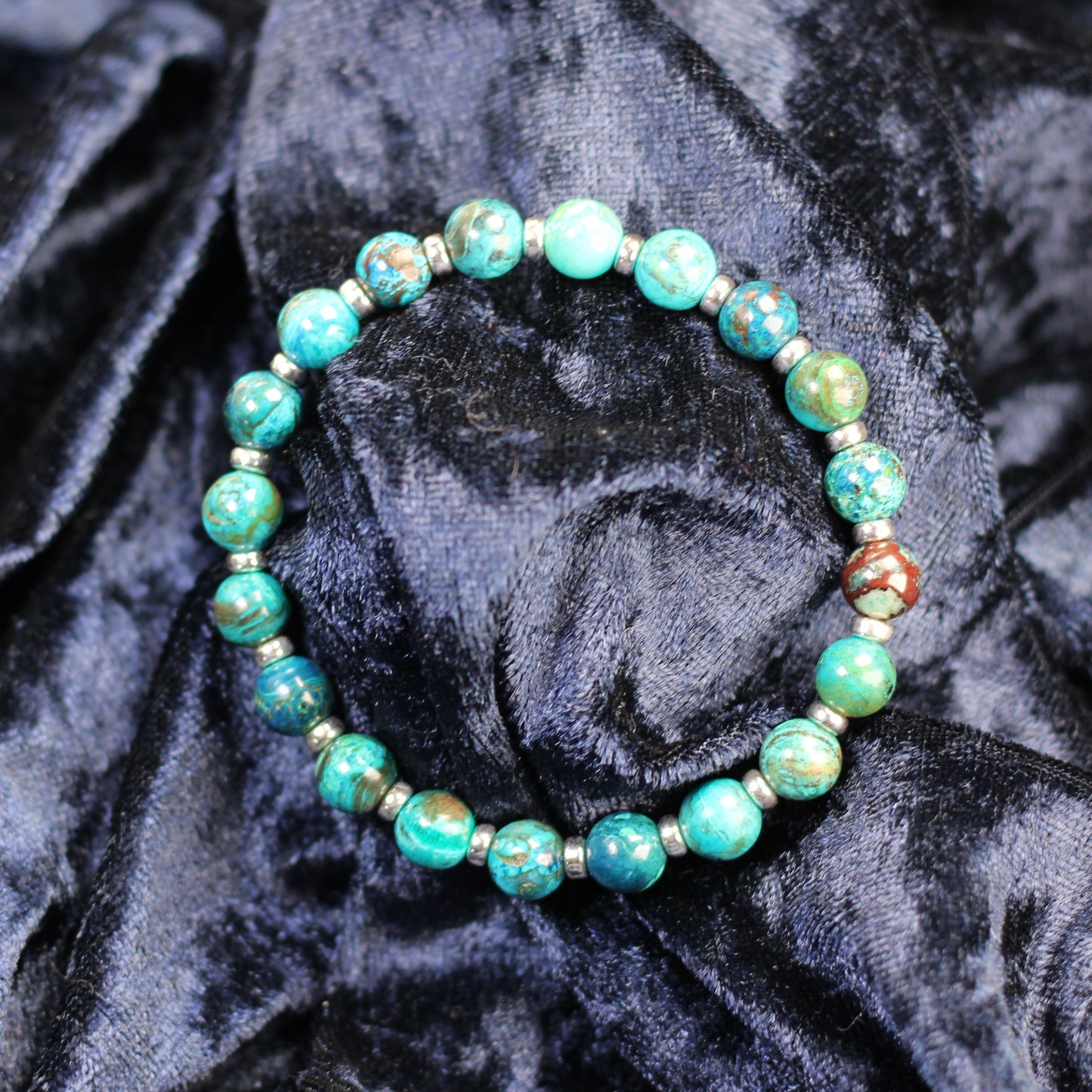 Chrysocolla & Azurite Power Bracelet With Sterling Silver & Tumble Stone
