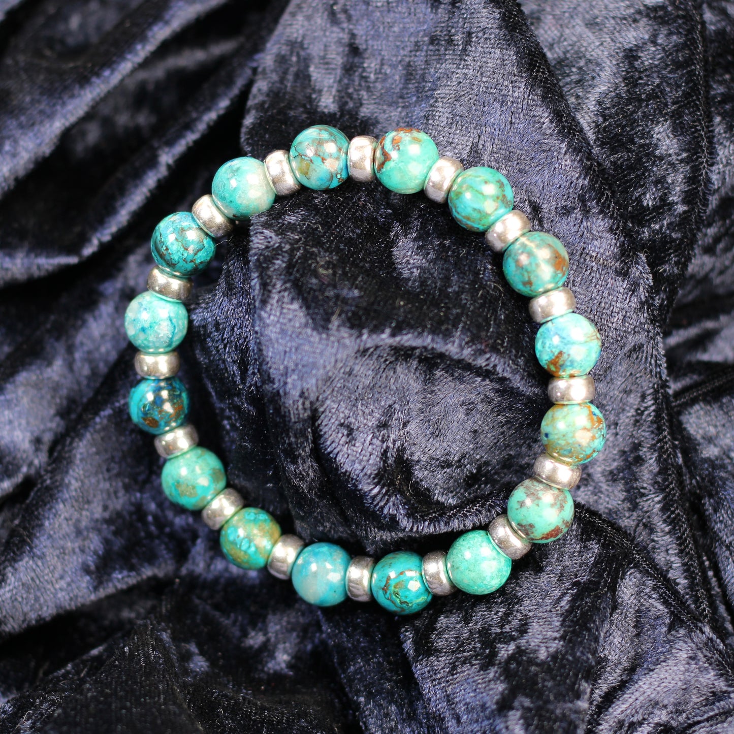 Chrysocolla & Azurite Chunky Power Bracelet With Sterling Silver