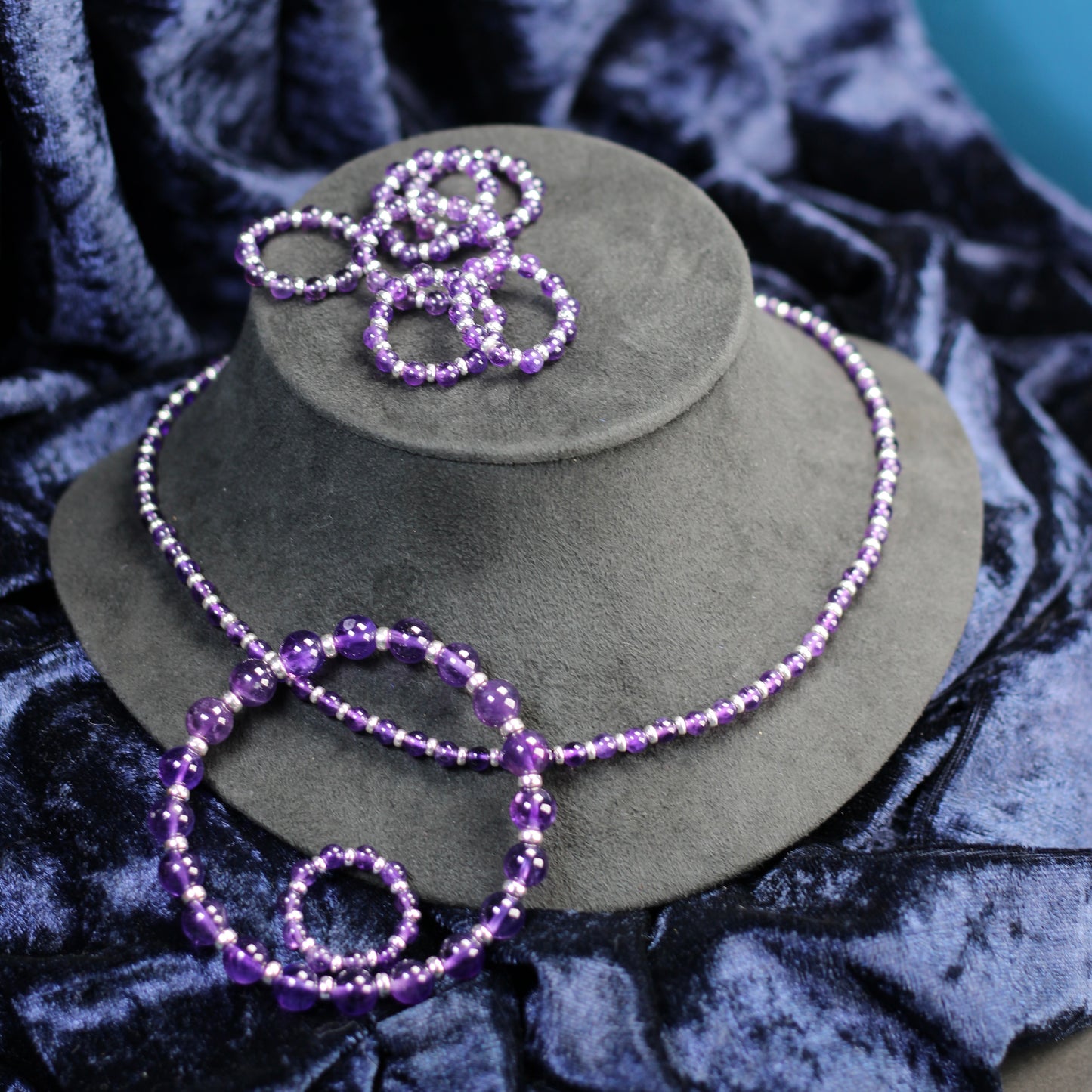 Amethyst Choker Necklace With Sterling Silver & Amethyst Tumble Stone