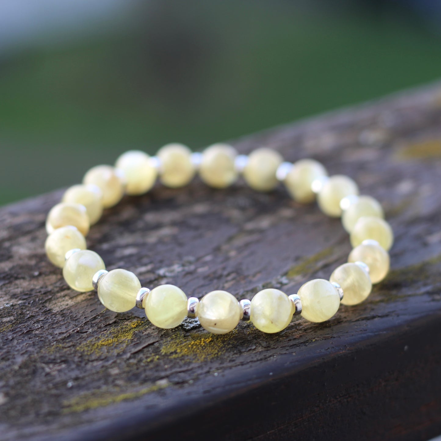 Yellow Mica Power Bracelet With Sterling Silver & Lepidolite Specimen