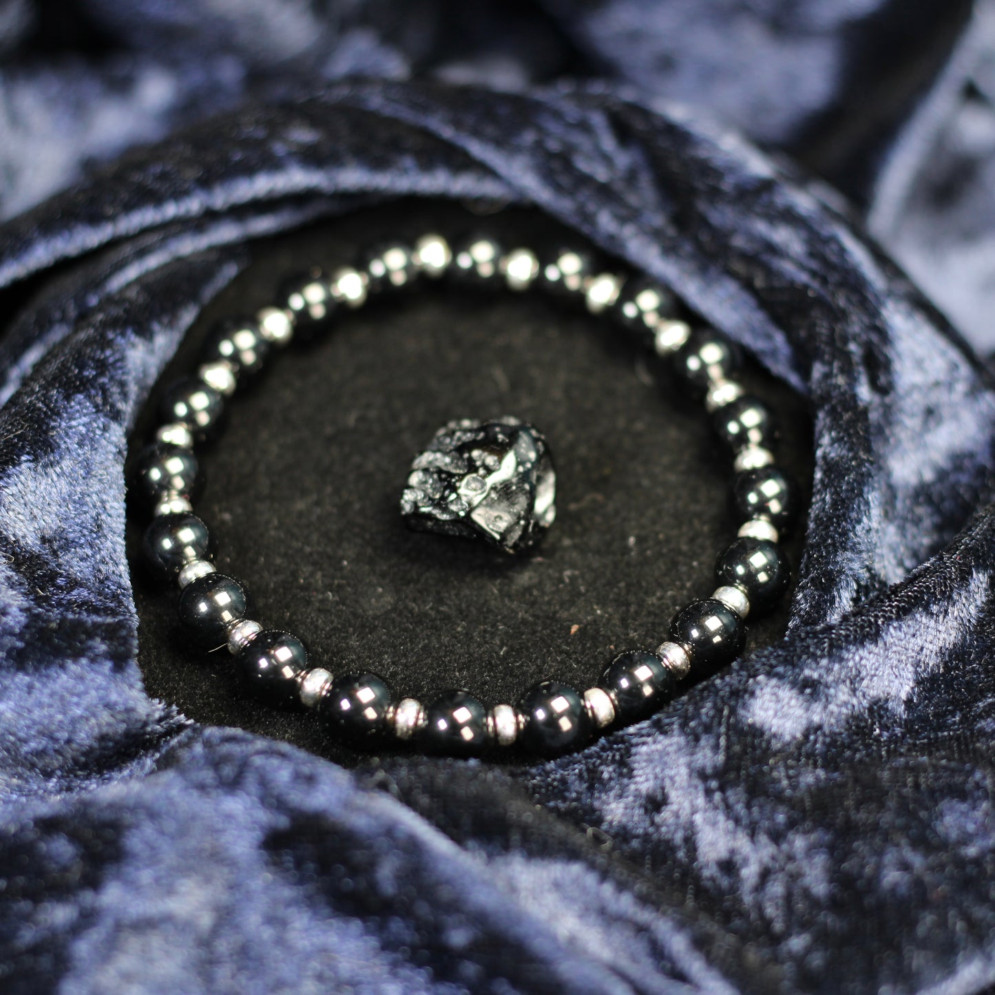 Tektite Power Bracelet With Sterling Silver & Schorl Crystal