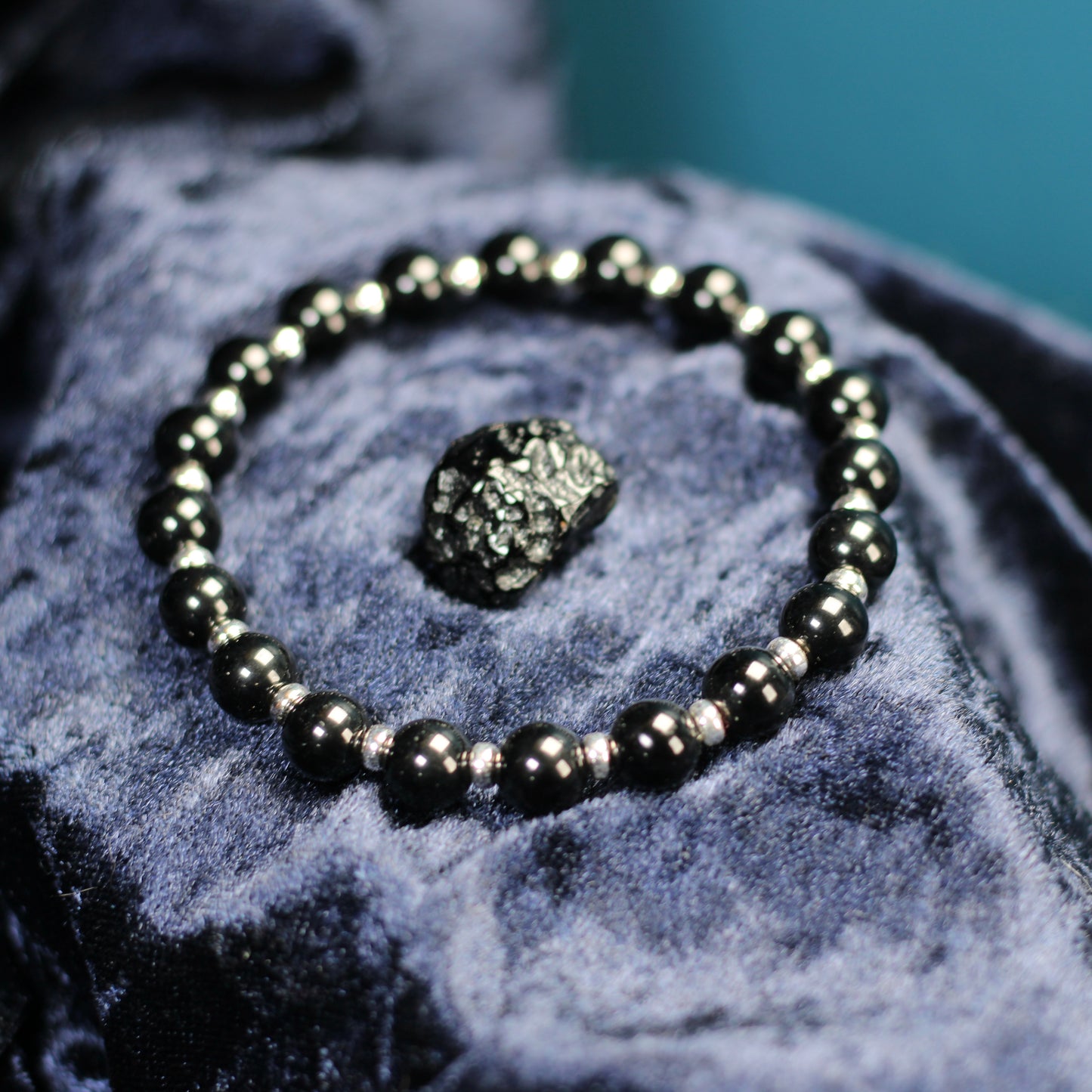 Tektite Power Bracelet With Sterling Silver & Schorl Crystal