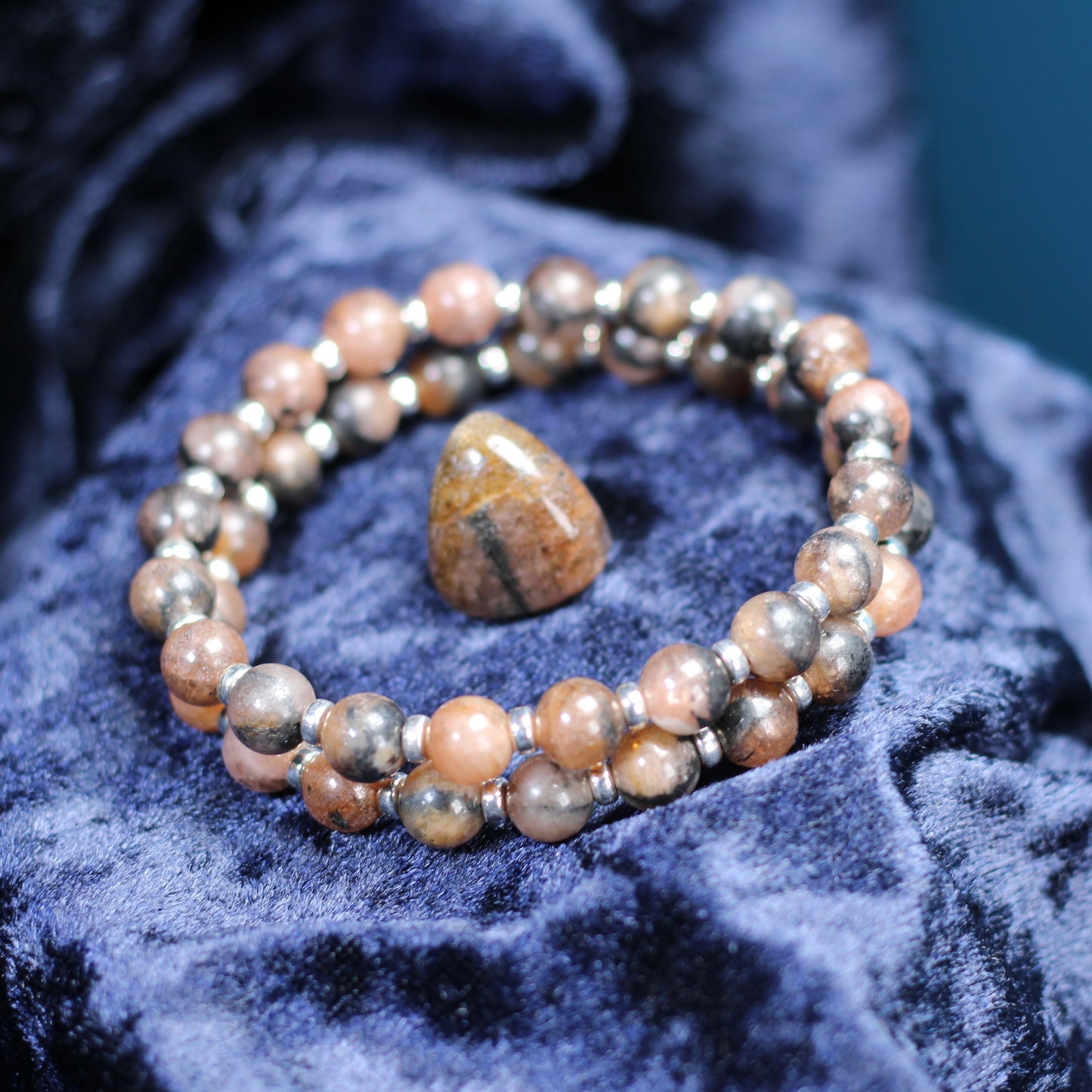 Chiastolite Power Bracelet With Sterling Silver & Tumble Stone