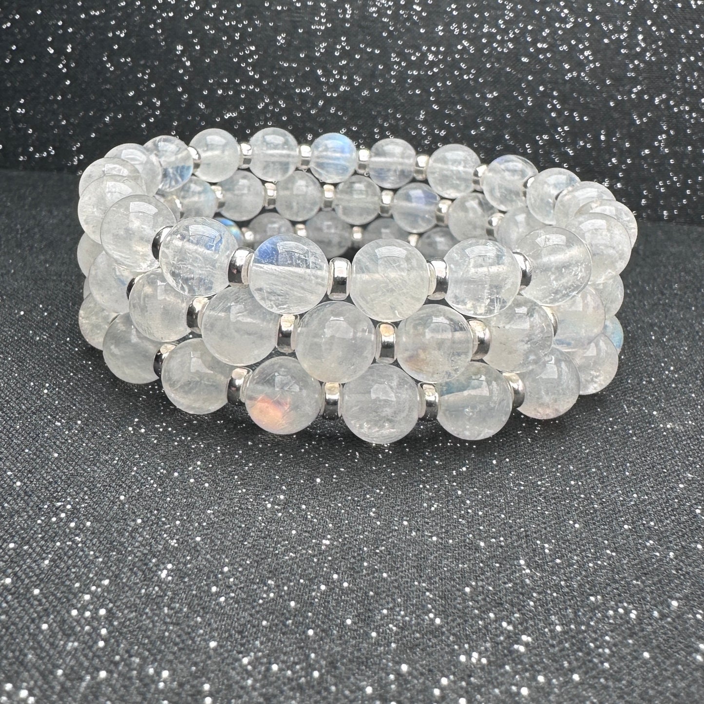 Rainbow Moonstone AA Power Bracelet With Sterling Silver & Free Tumble Stone