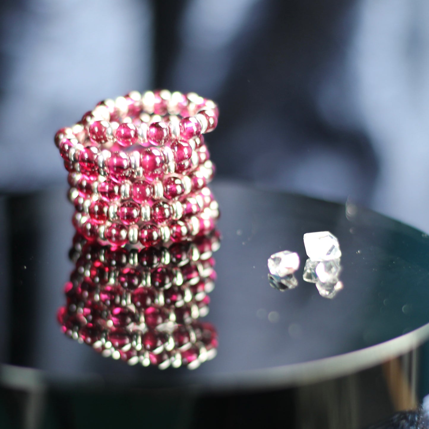 Almandine Garnet RING With Silver. Presented With A Tin, A Tag & A Herkimer Diamond