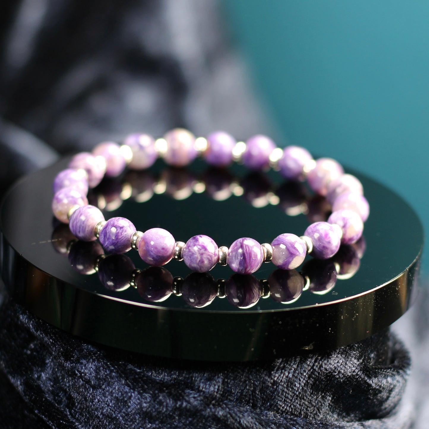 Charoite Power Bracelet With Sterling Silver & Tumble Stone