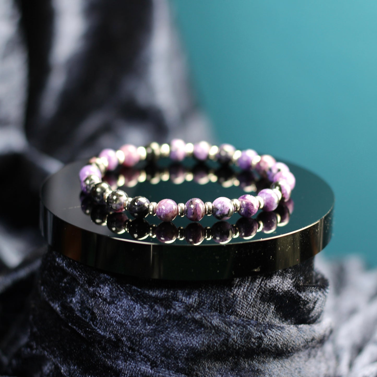 Charoite & Aegirine Power Bracelet With Sterling Silver & Tumble Stone
