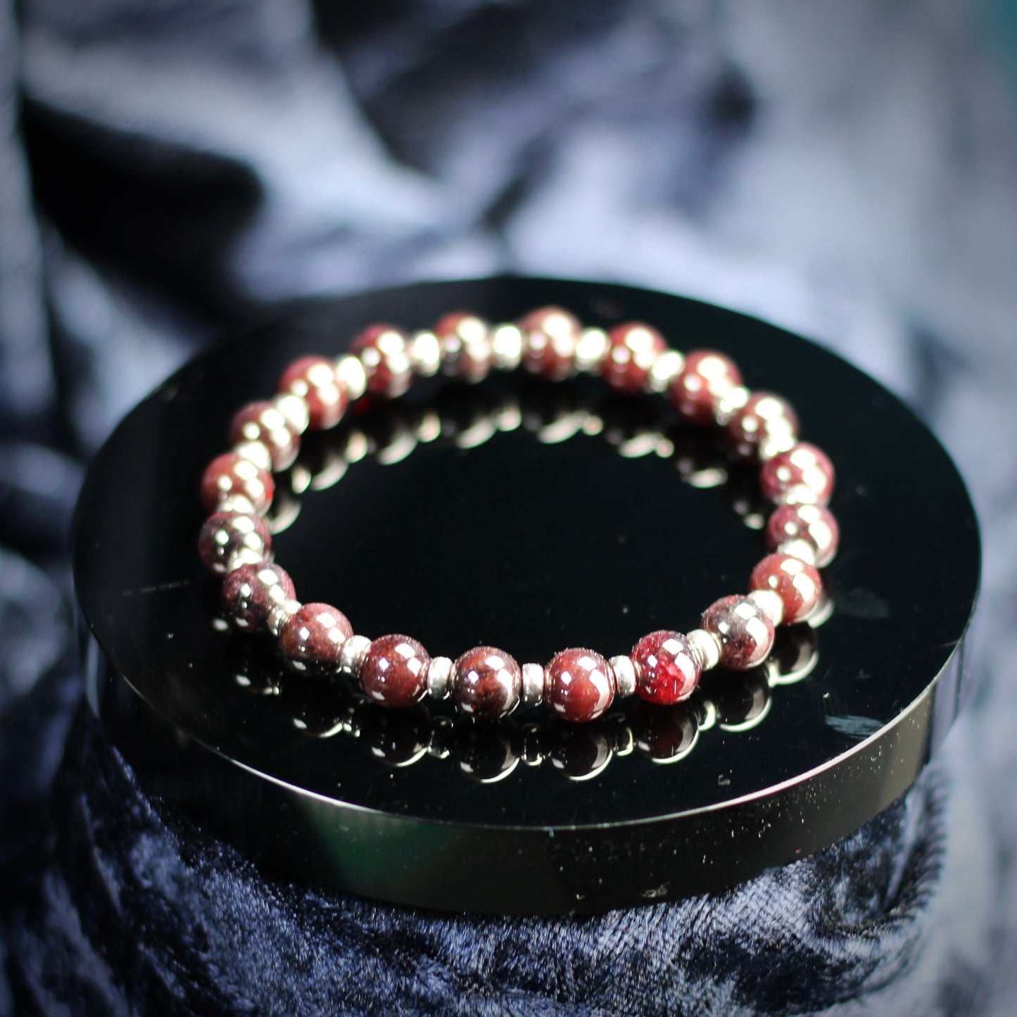 Almandine Garnet Power Bracelet With Sterling Silver & Garnet Crystal