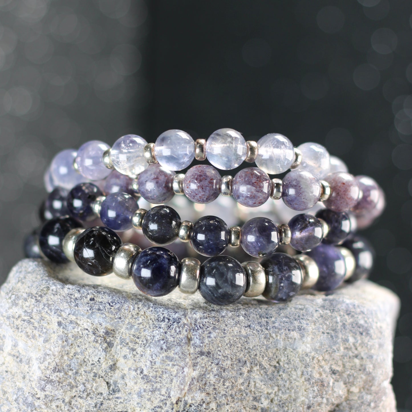 Bloodshot Iolite Power Bracelet With Sterling Silver & Tumble Stone