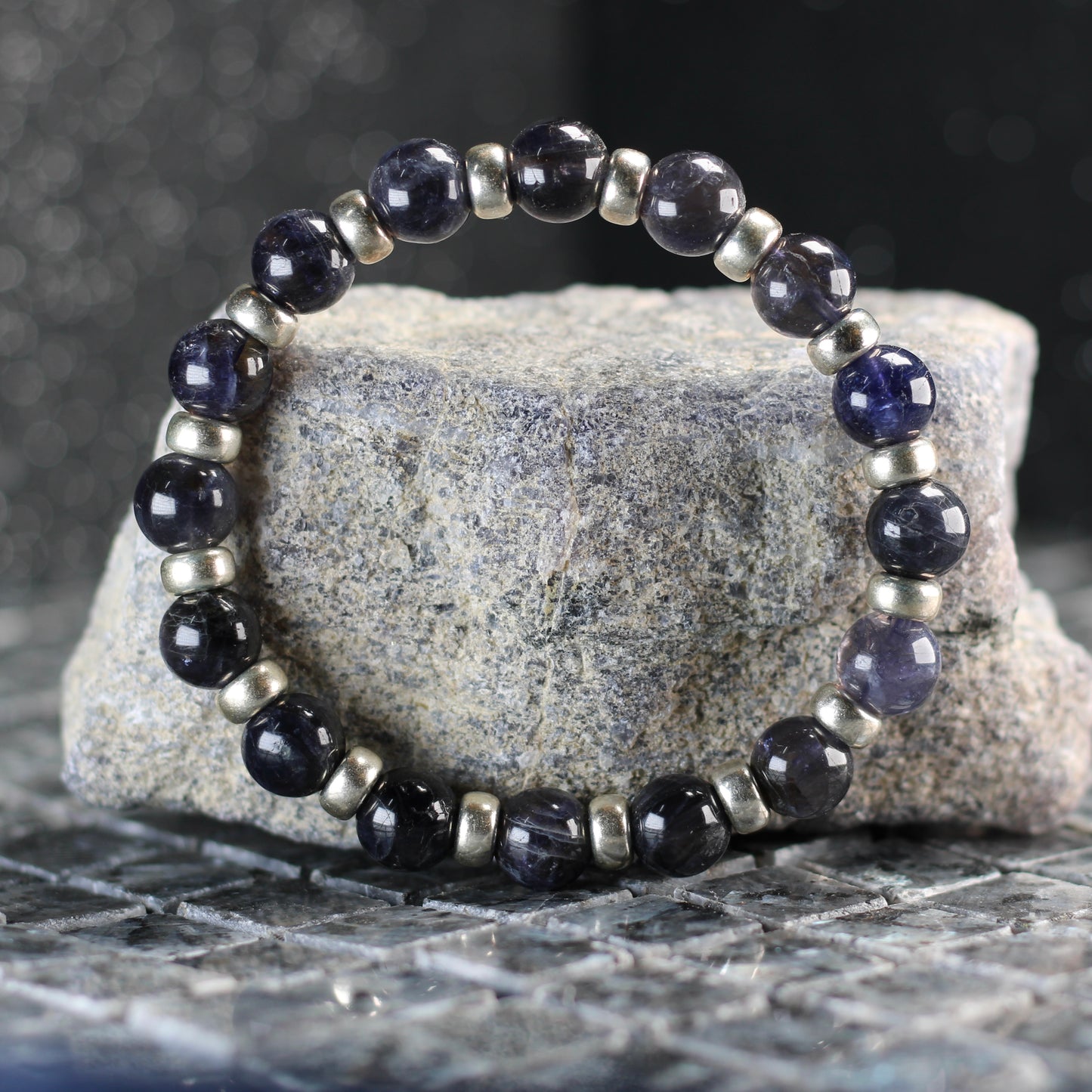 Iolite Chunky Power Bracelet With Sterling Silver & Tumble Stone