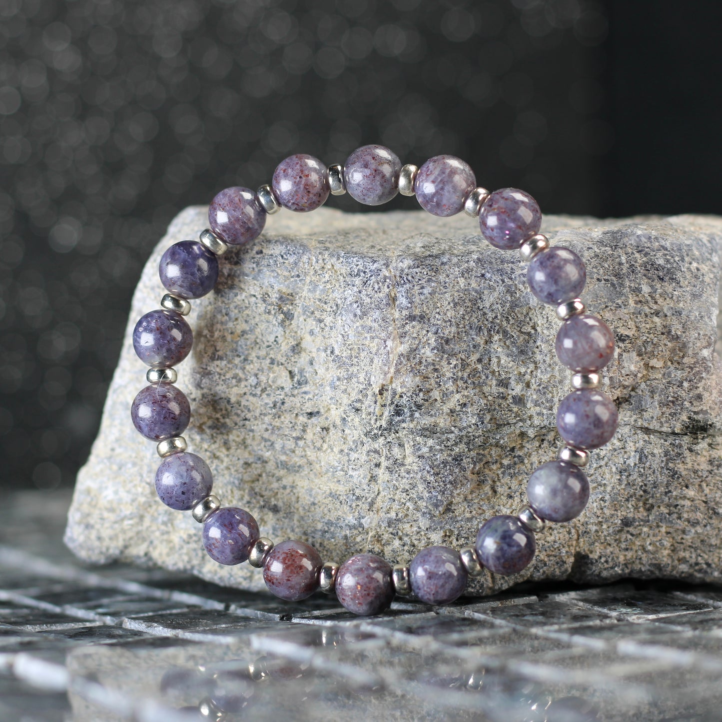 Bloodshot Iolite Power Bracelet With Sterling Silver & Tumble Stone