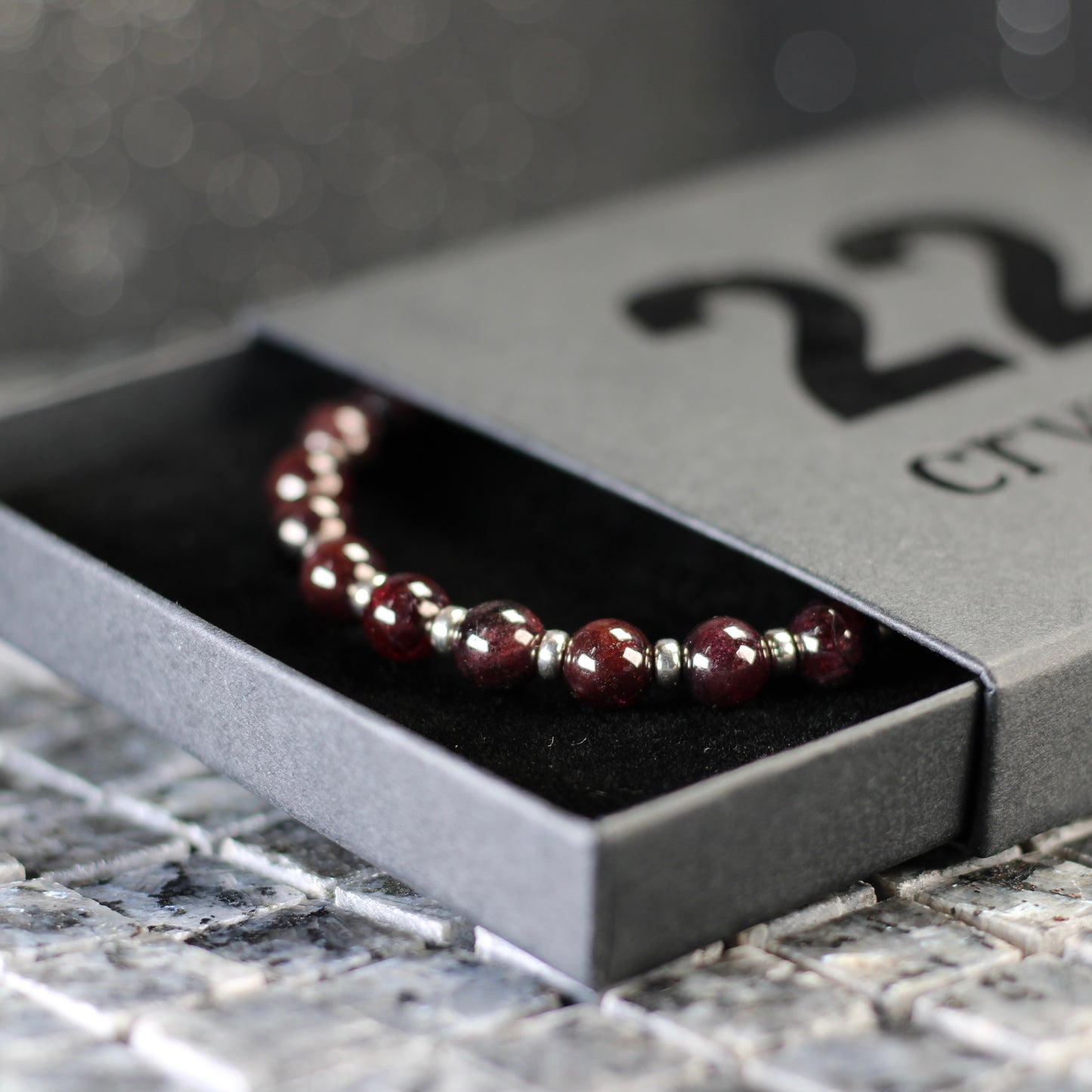 Almandine Garnet Power Bracelet With Sterling Silver & Garnet Crystal