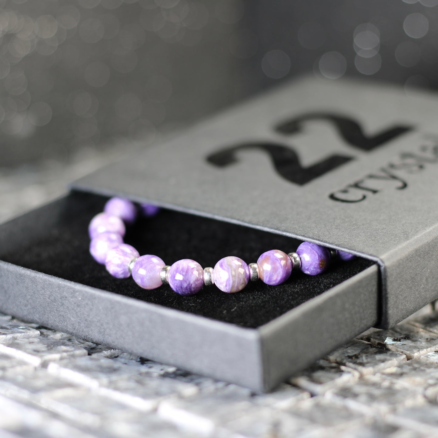 Charoite Power Bracelet With Sterling Silver & Tumble Stone