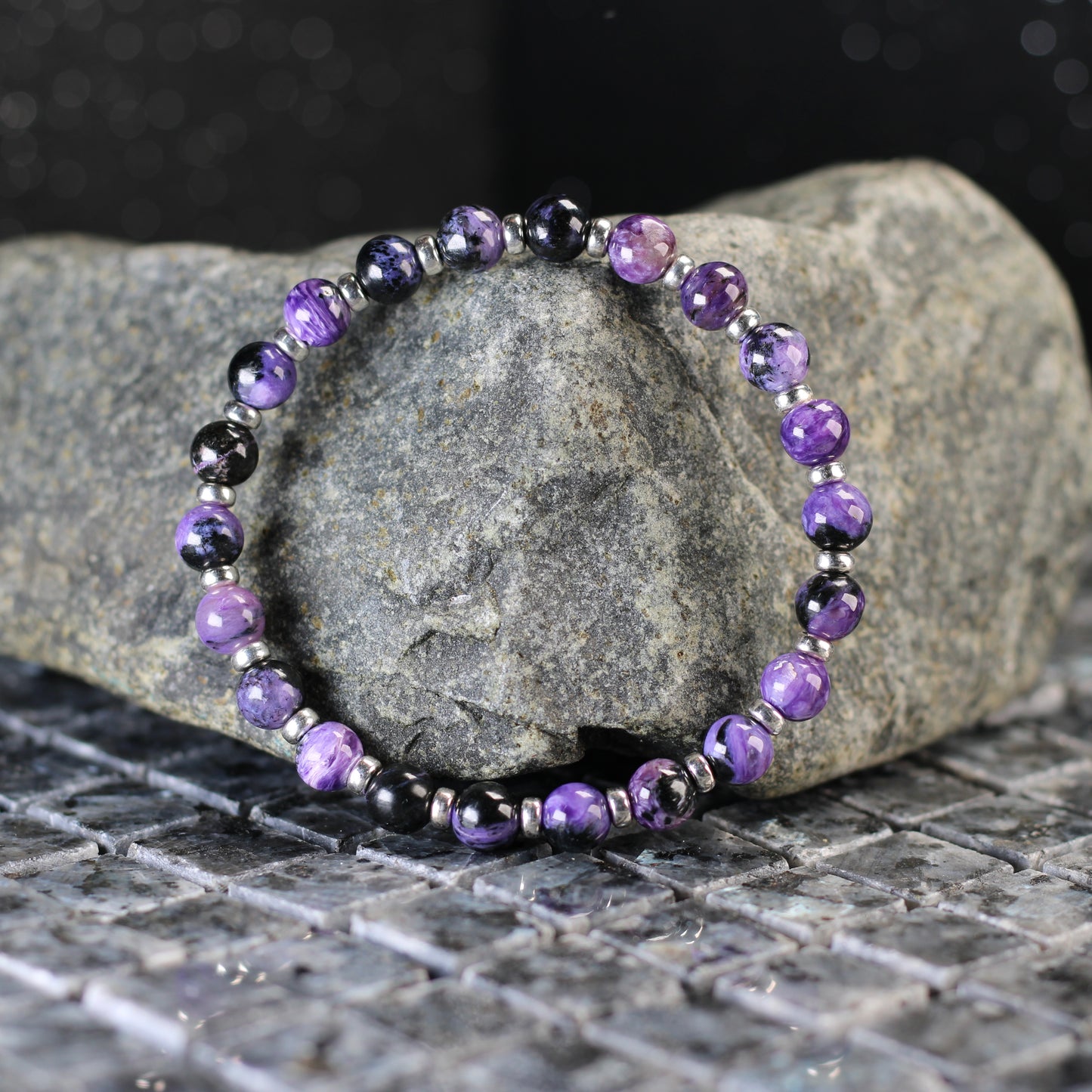 Charoite & Aegirine Power Bracelet With Sterling Silver & Tumble Stone