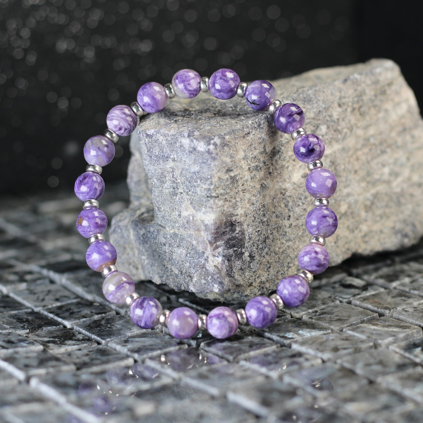 Charoite Power Bracelet With Sterling Silver & Tumble Stone