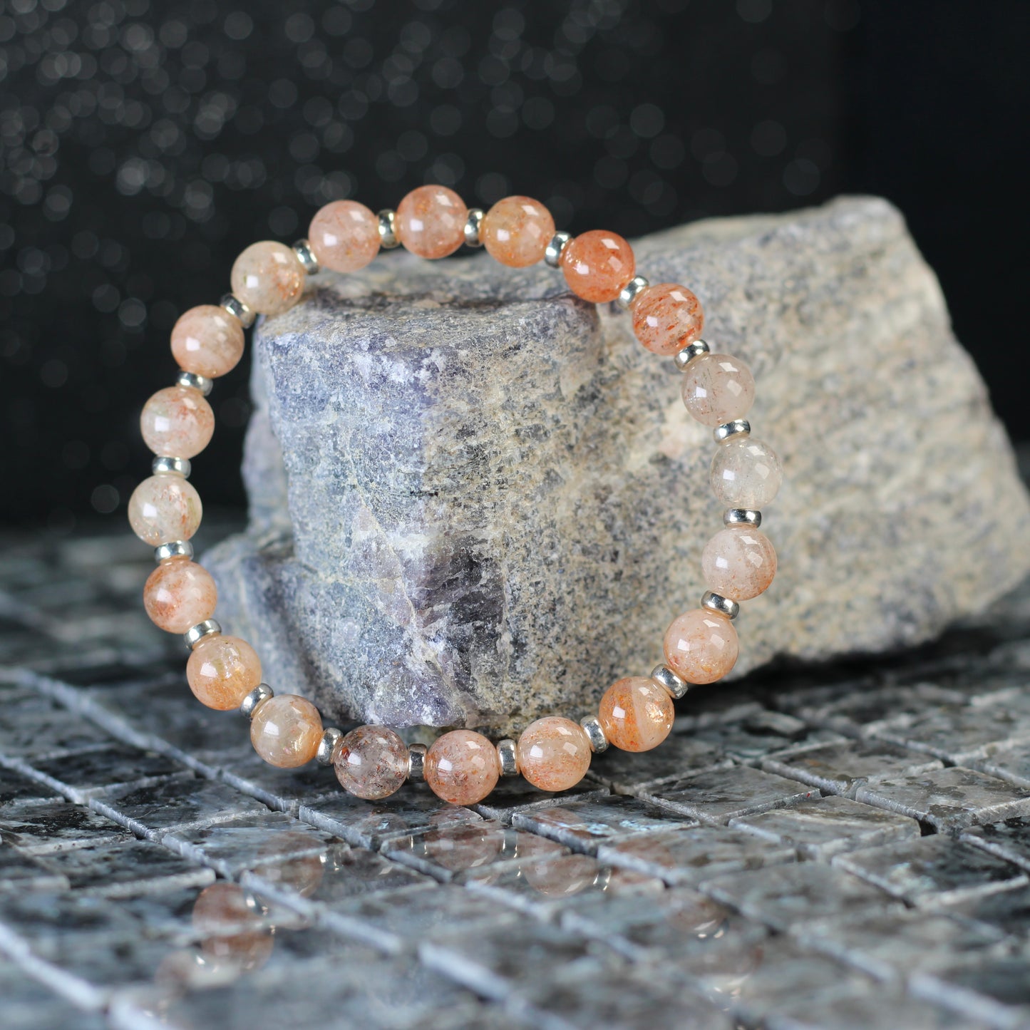 Sunstone Power Bracelet With Sterling Silver & Tumble Stone