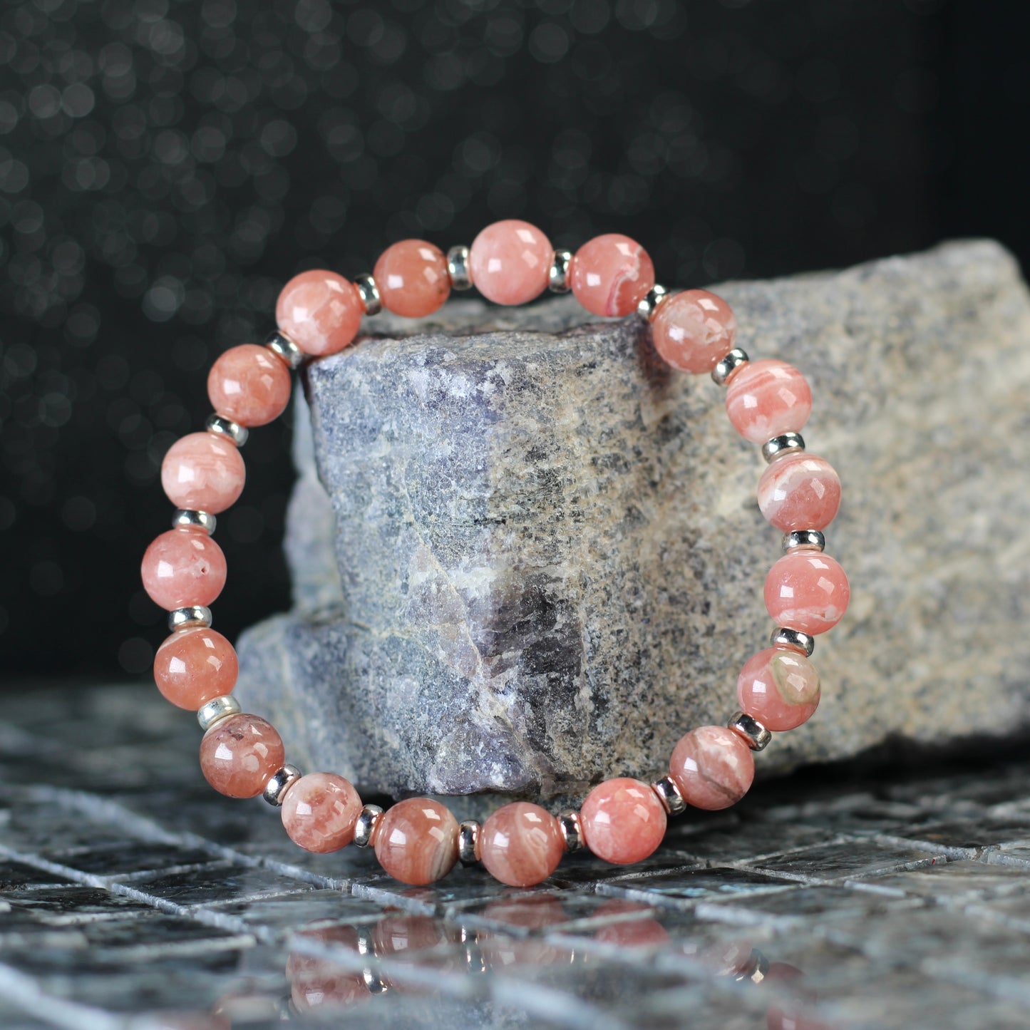 Rhodochrosite Power Bracelet With Sterling Silver & Mini Slab